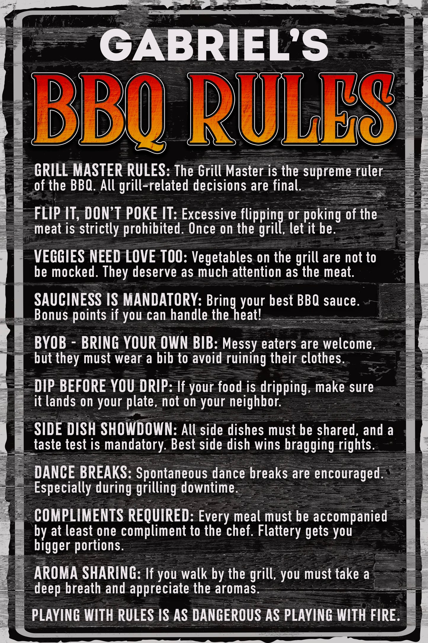 Personalized BBQ Rules Metal Sign | Custom Grill Master Gift | 3 Sizes | Durable Aluminum Outdoor Decor