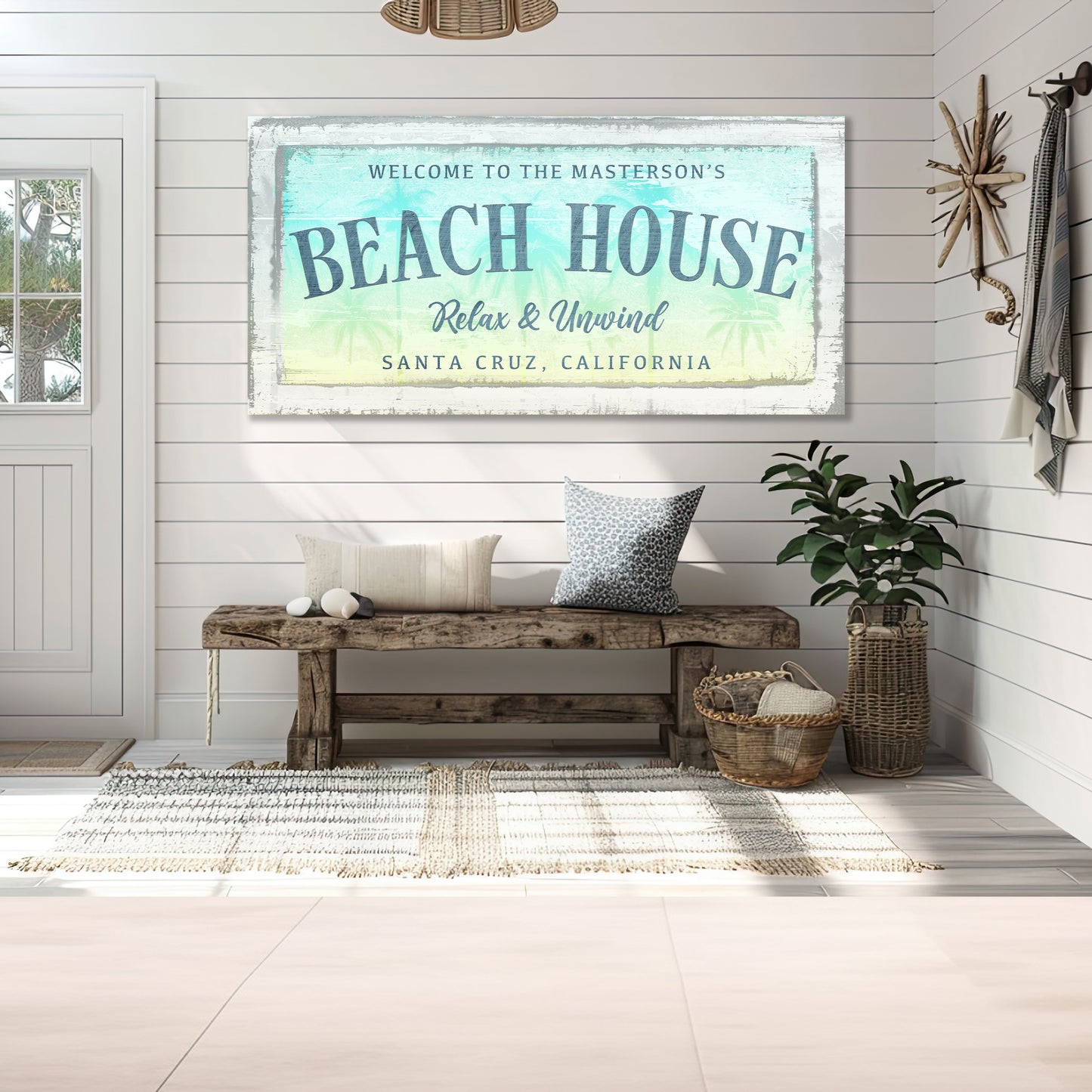 Personalized Beach House Sign #2 - Custom Family Name, Location & Date - Canvas or Metal Options