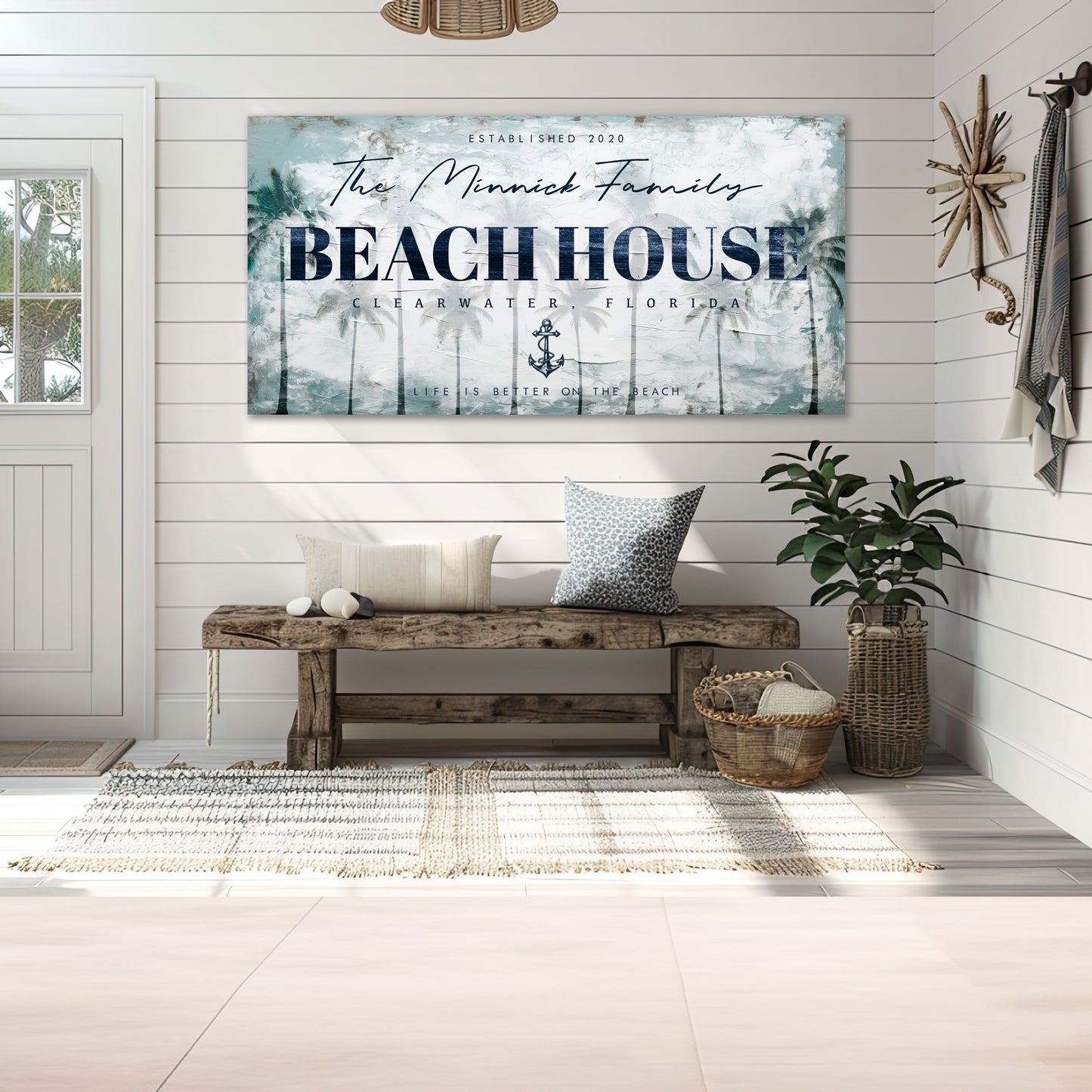 Personalized Beach House Sign #3 - Custom Family Name, Location & Date - Canvas or Metal Options