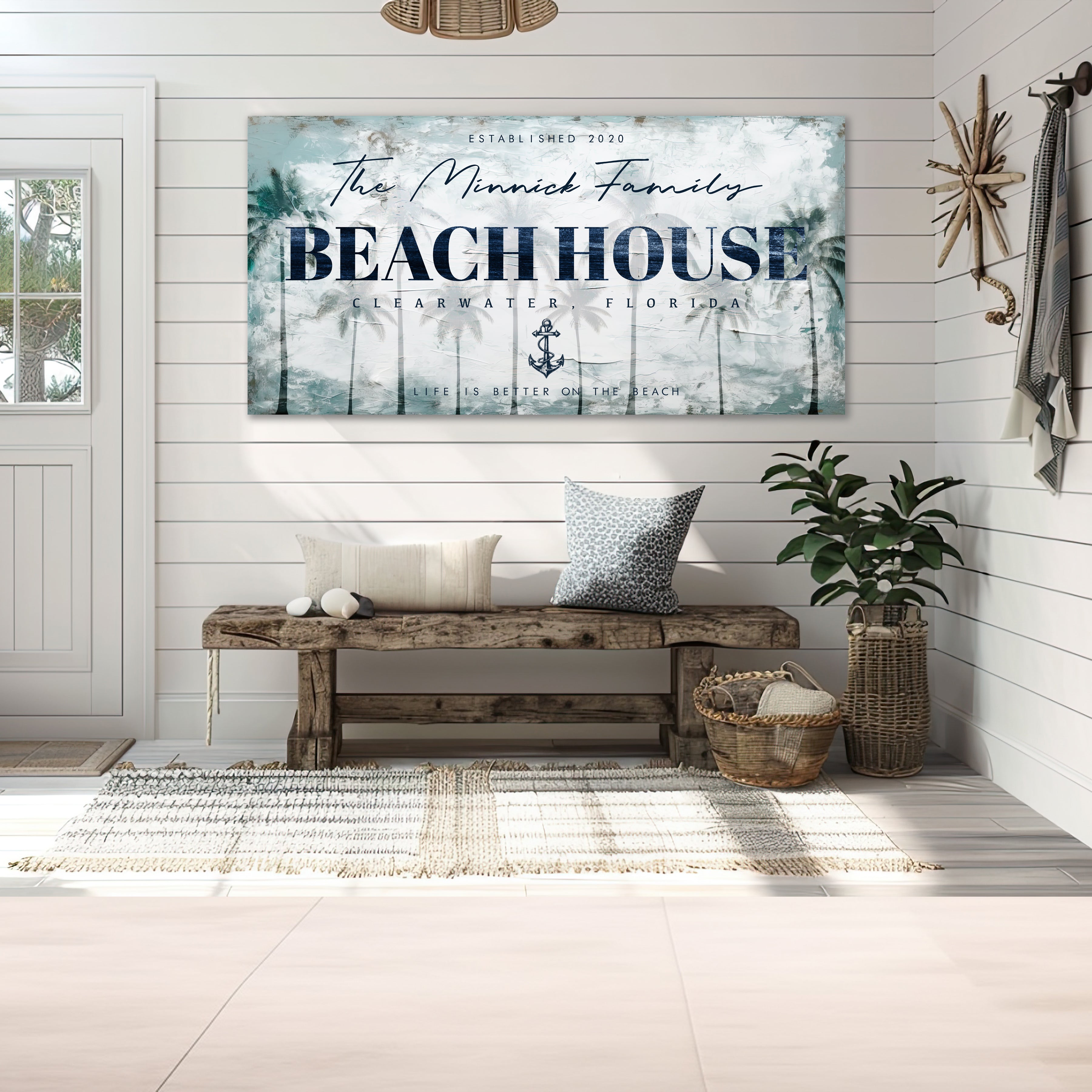Beach House Welcome Sign | Vintage Pastel Décor – Seabreeze Retreat