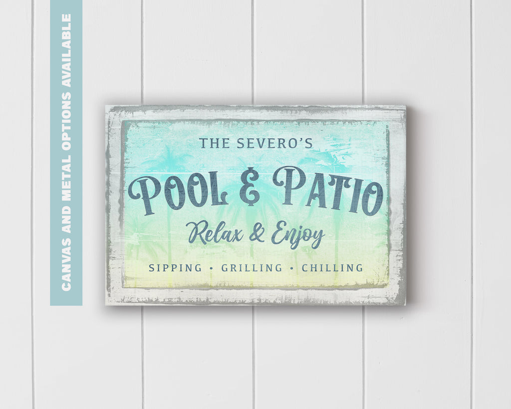 Pool & Patio Metal Sign | Custom Outdoor Family Decor – Palmside Oasis