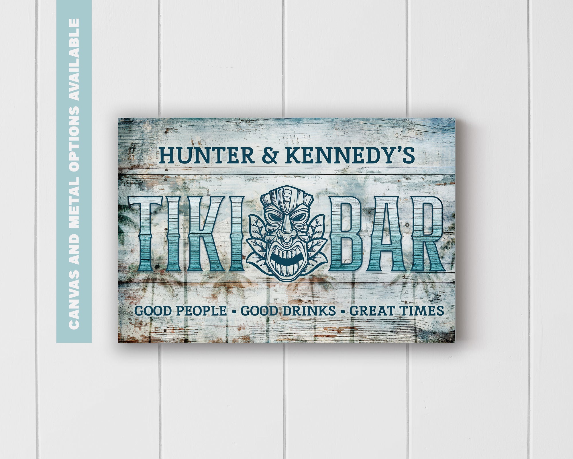 Tiki Bar Metal Sign | Personalized Wall Art for Home Bars - Palm Drift