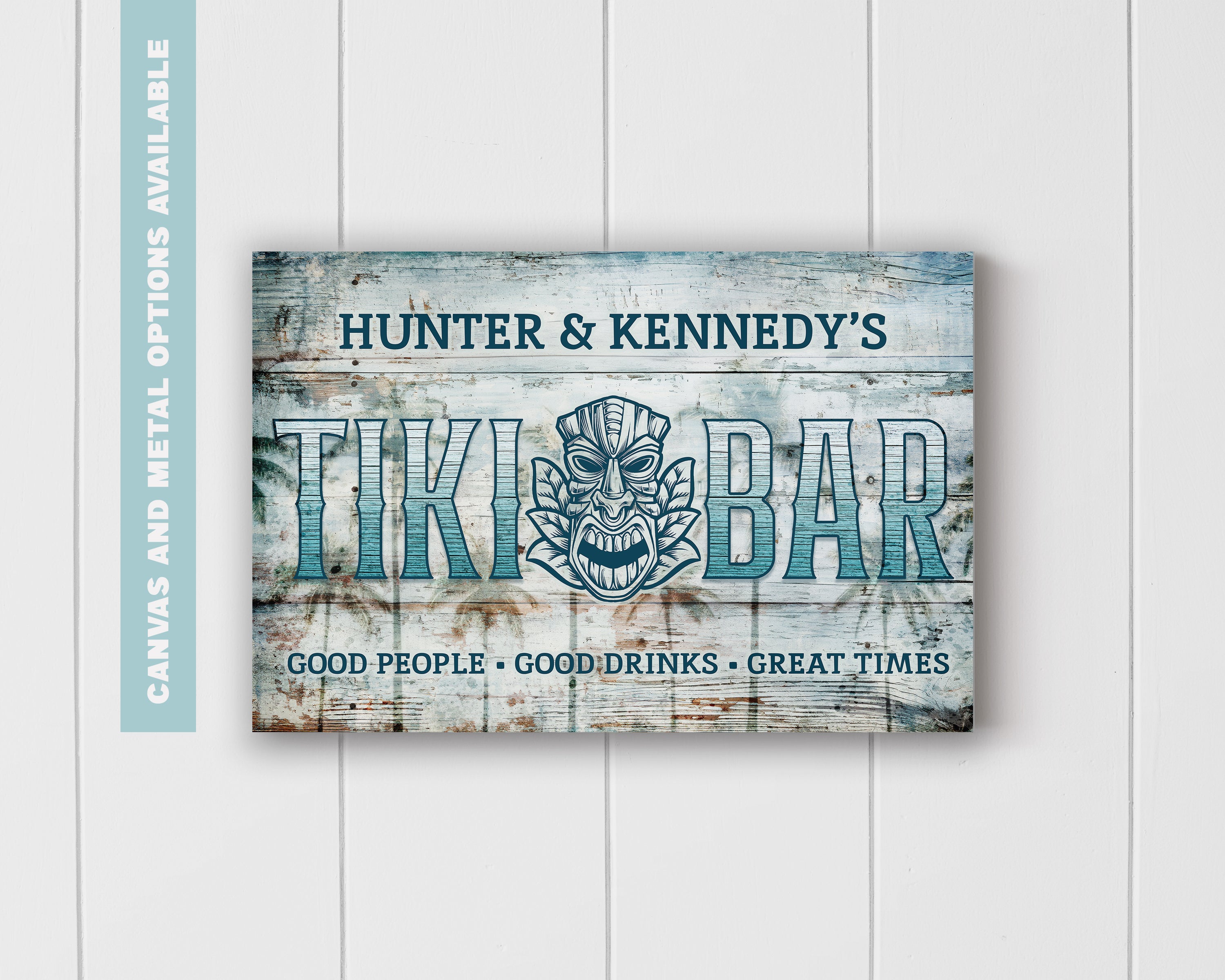 Tiki Bar Metal Sign | Personalized Wall Art for Home Bars - Palm Drift