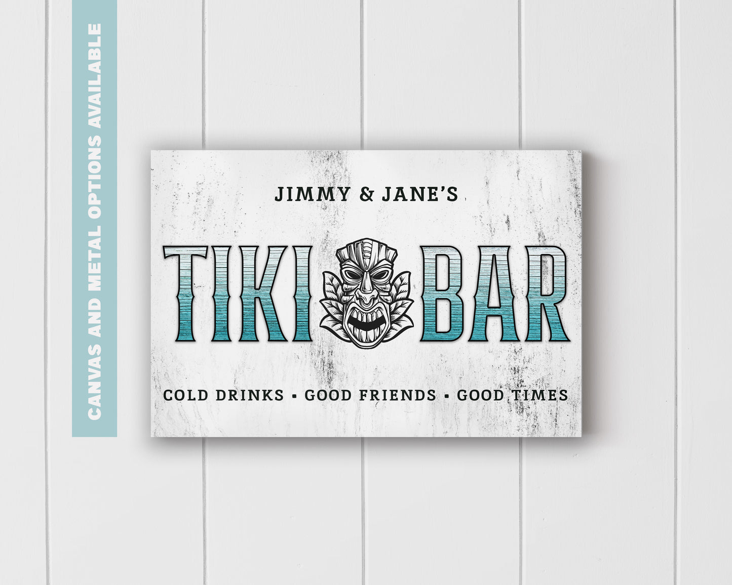 Custom Tiki Bar Sign #6 - Personalized Family Name Aluminum or Canvas Wall Art - Indoor & Outdoor Decor - Multiple Sizes Available