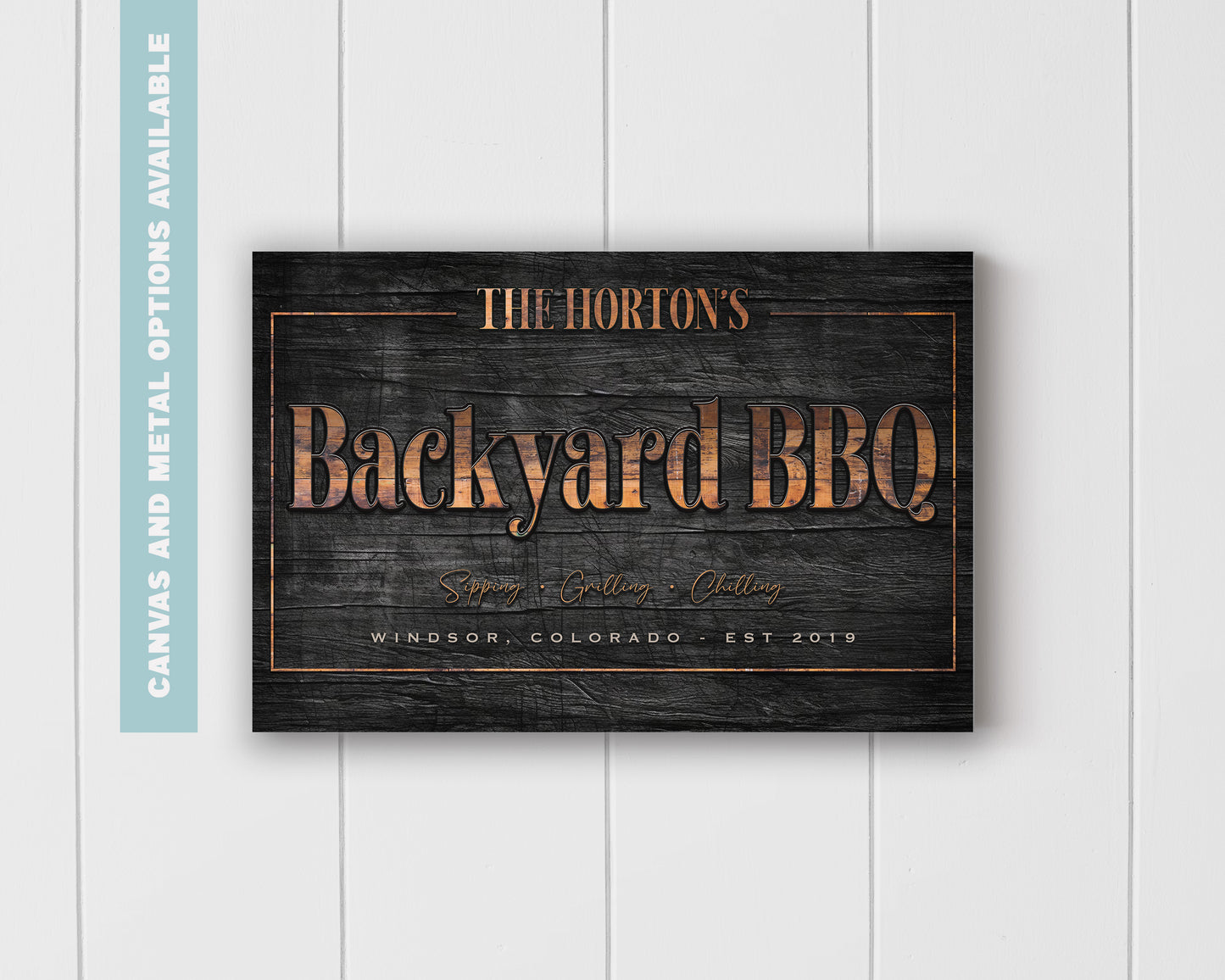 Personalized Backyard BBQ - Custom Name, Established Date, Location - Aluminum or Canvas Options - Perfect Bar Decor, Home Bar, Gift