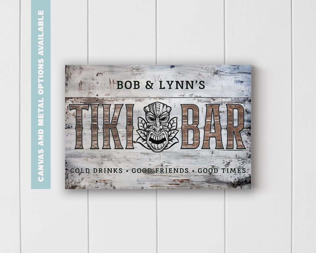 Tiki bar sign shown as wall art