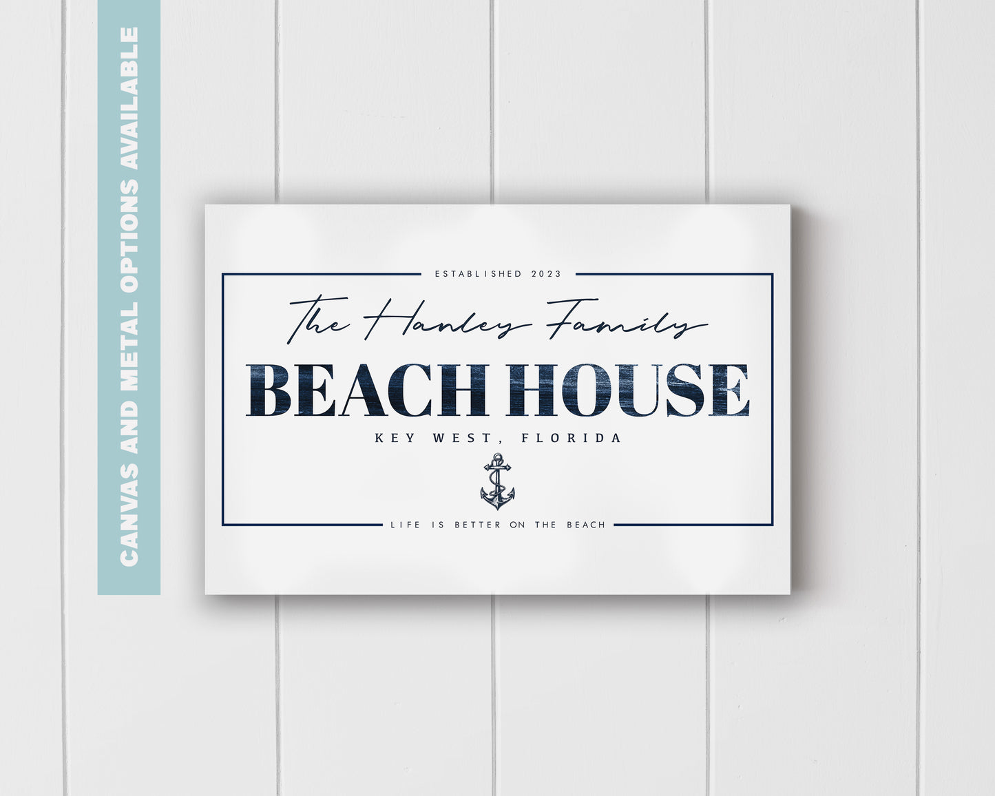 Personalized Beach House Sign #1 - Custom Family Name, Location & Date - Canvas or Metal Options