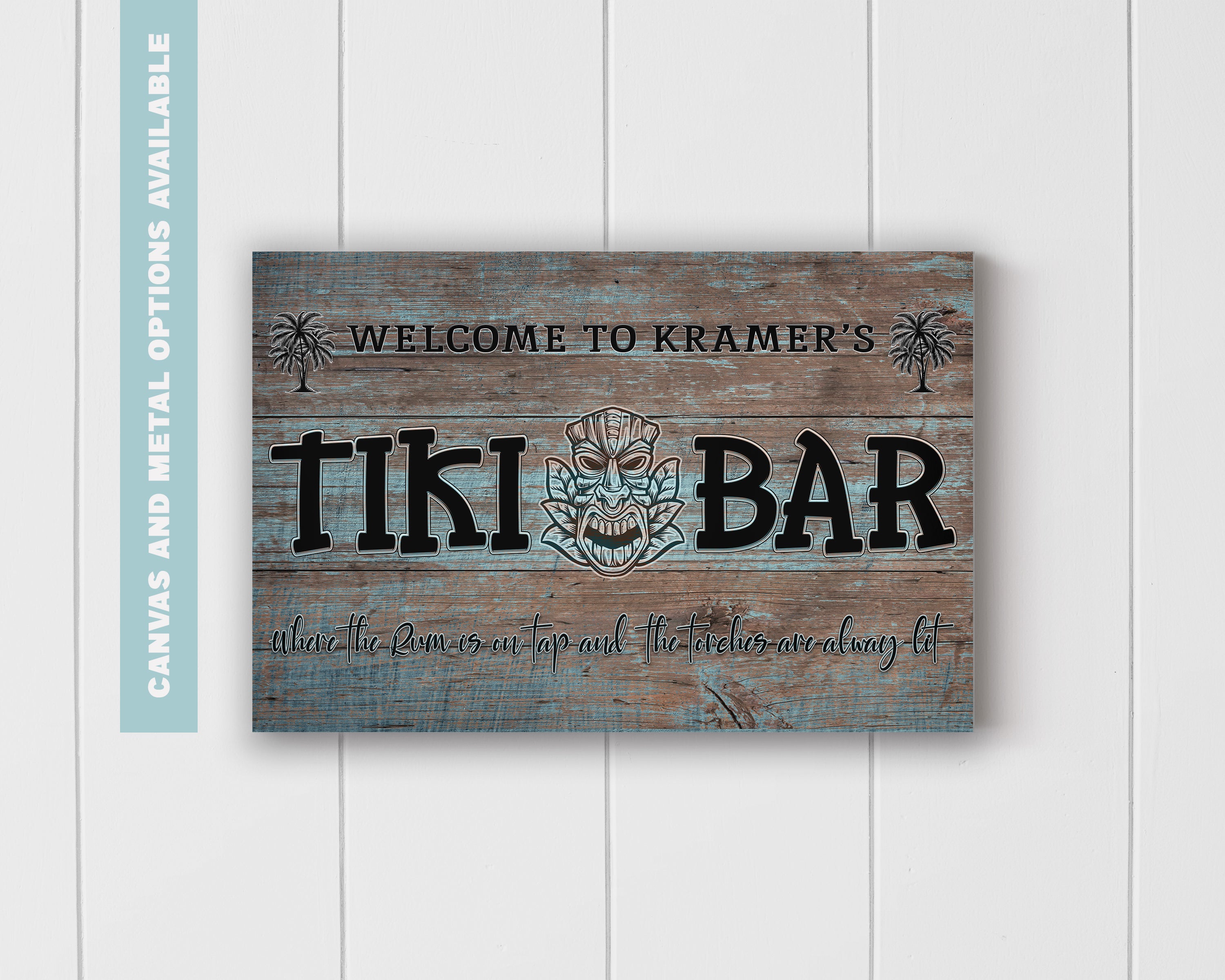 Tiki Bar Metal Sign | Personalized Wall Art for Home Bars - Rum Tide