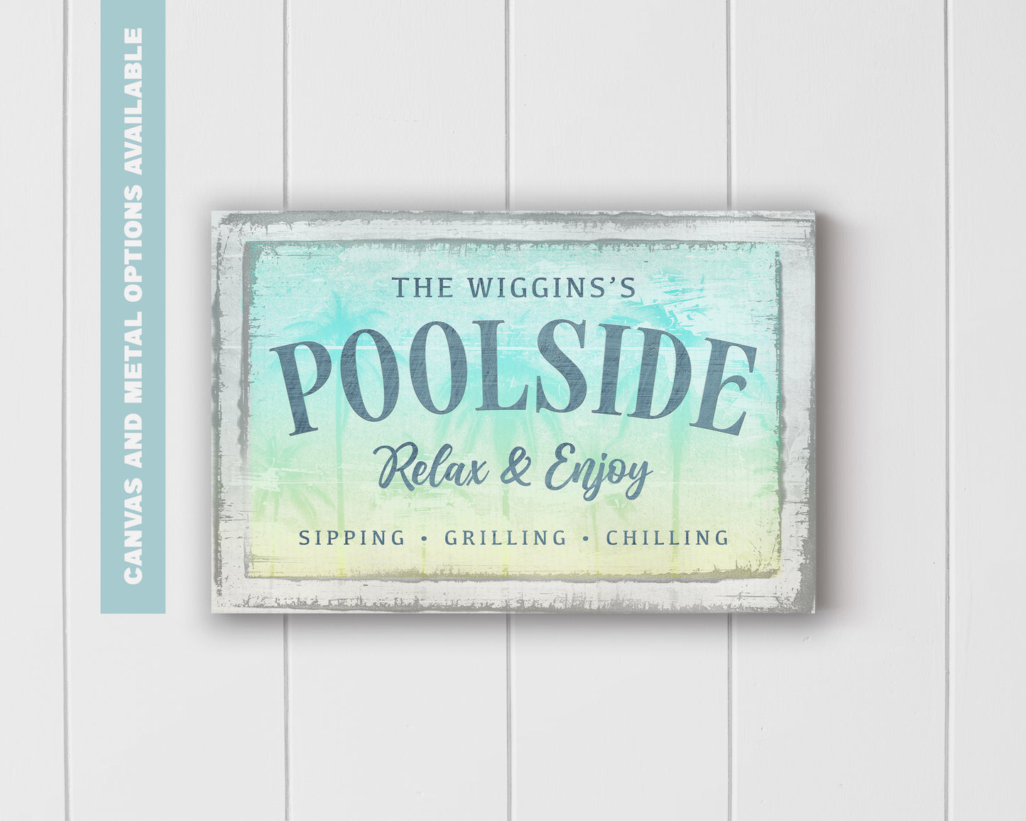 Custom Poolside Sign - Personalized Outdoor Wall Art, Canvas or Metal Pool Sign, Backyard Decor