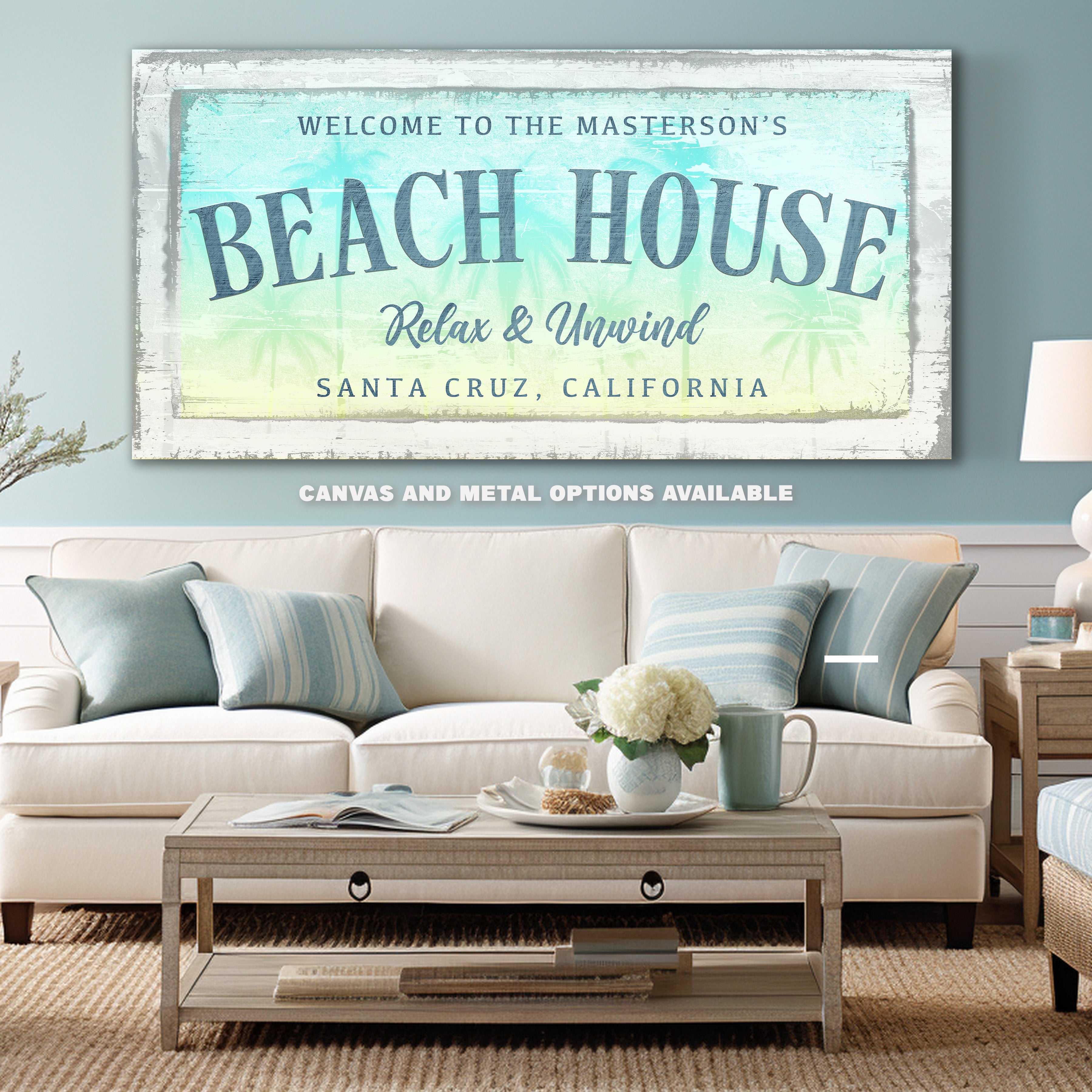 Tropical Beach House Sign | Custom Family Name – Tide & Palm