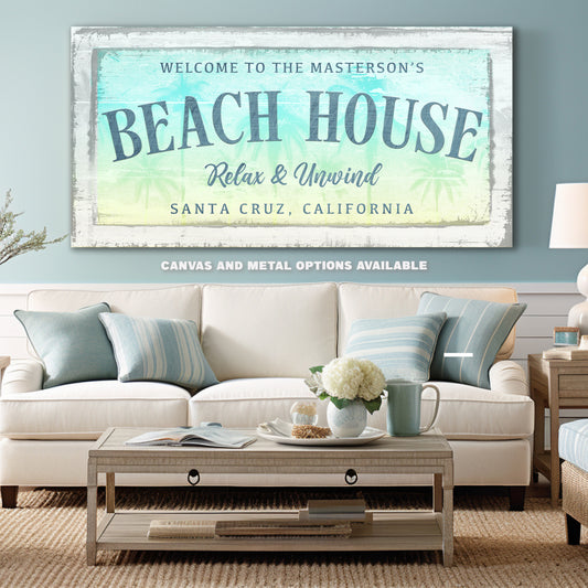 Personalized Beach House Sign #2 - Custom Family Name, Location & Date - Canvas or Metal Options