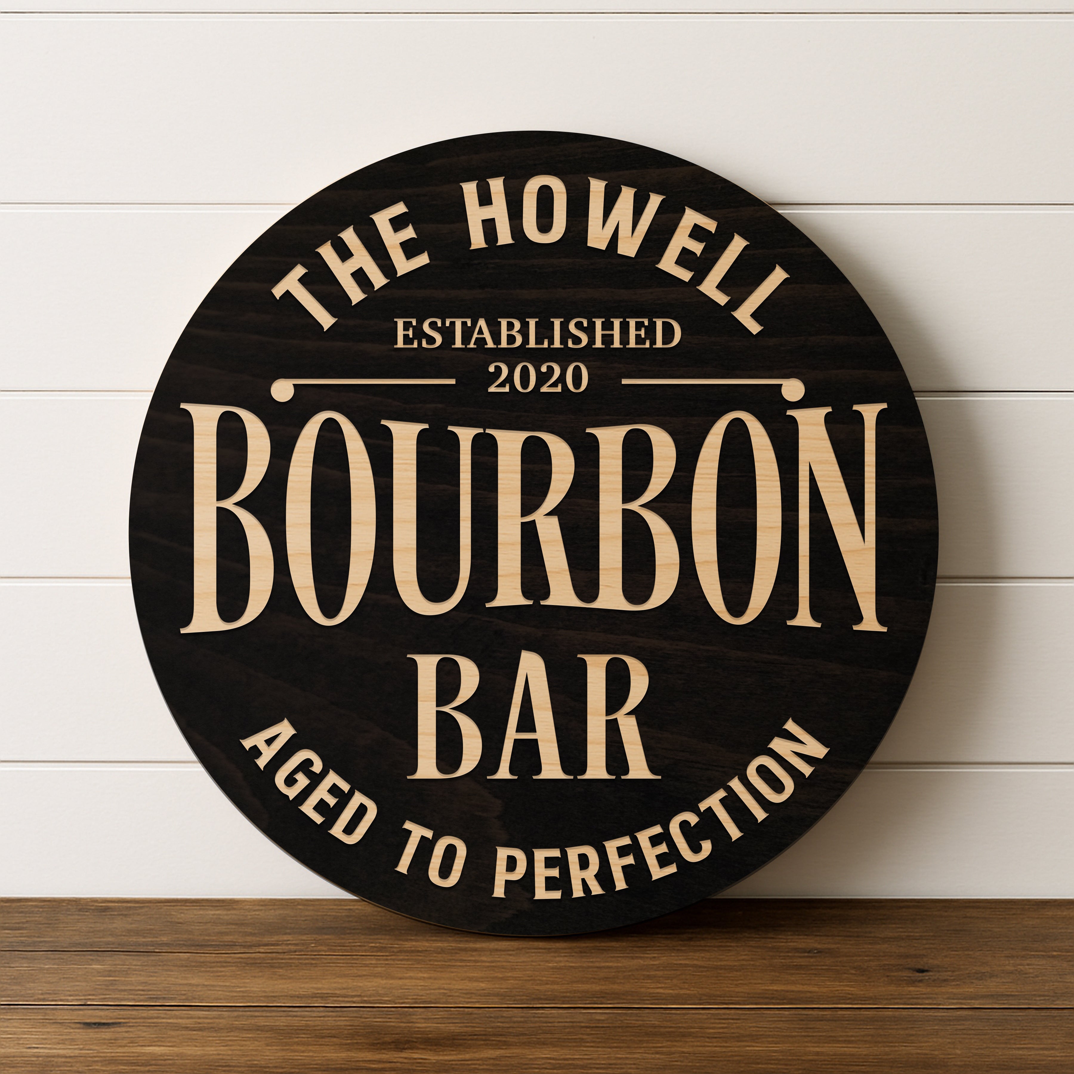 Dimensional Wood Round, Rustic Man Cave Gift, Home Bar Wall Art - The Bourbon Crest