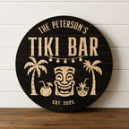 Dimensional Wood Round, Rustic Man Cave Gift, Home Bar Wall Art - Tiki Time Out