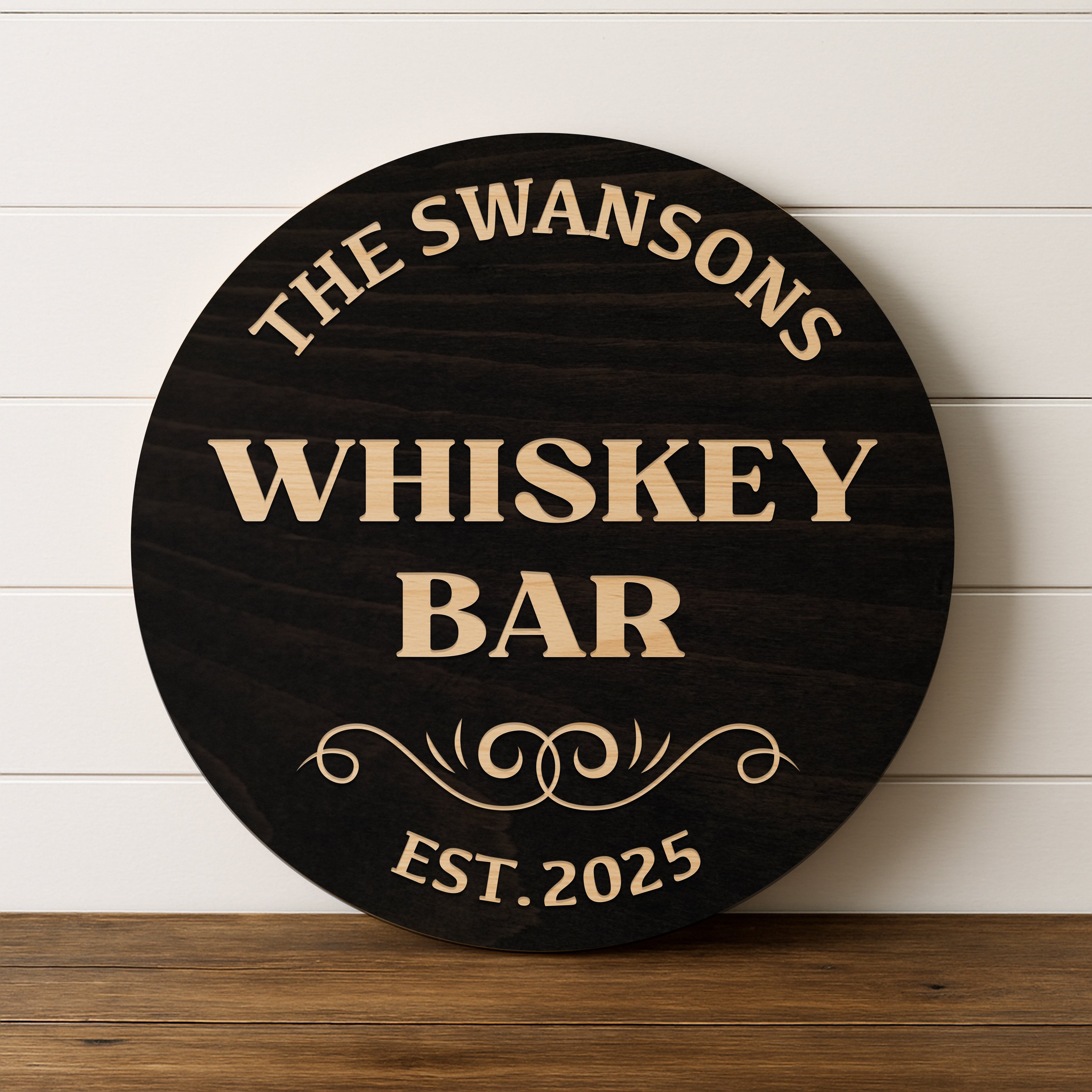 Dimensional Wood Round, Rustic Man Cave Gift, Home Bar Wall Art - Whiskey Hollow