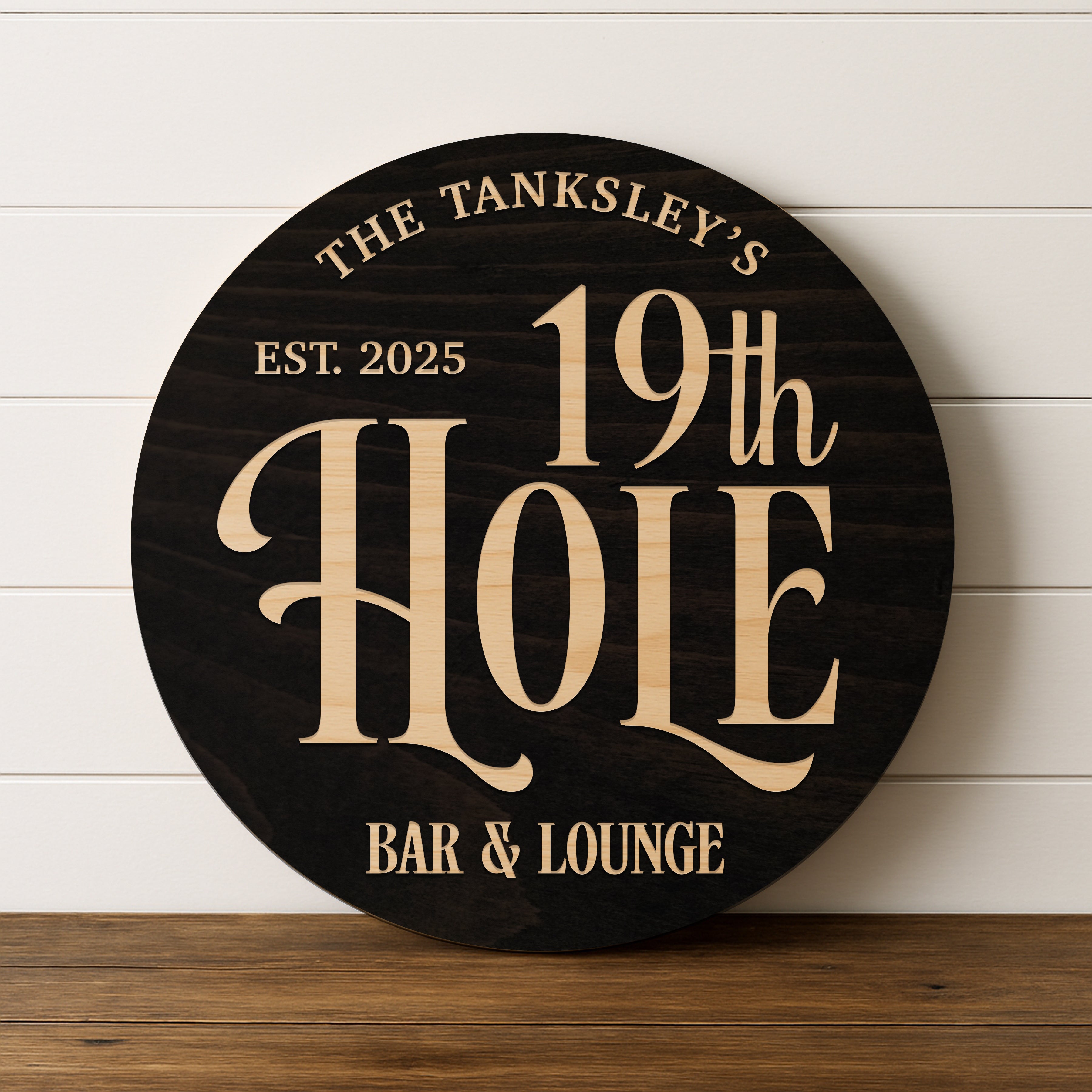 Dimensional Wood Round, Rustic Man Cave Gift, Home Bar Wall Art - 19th Hole