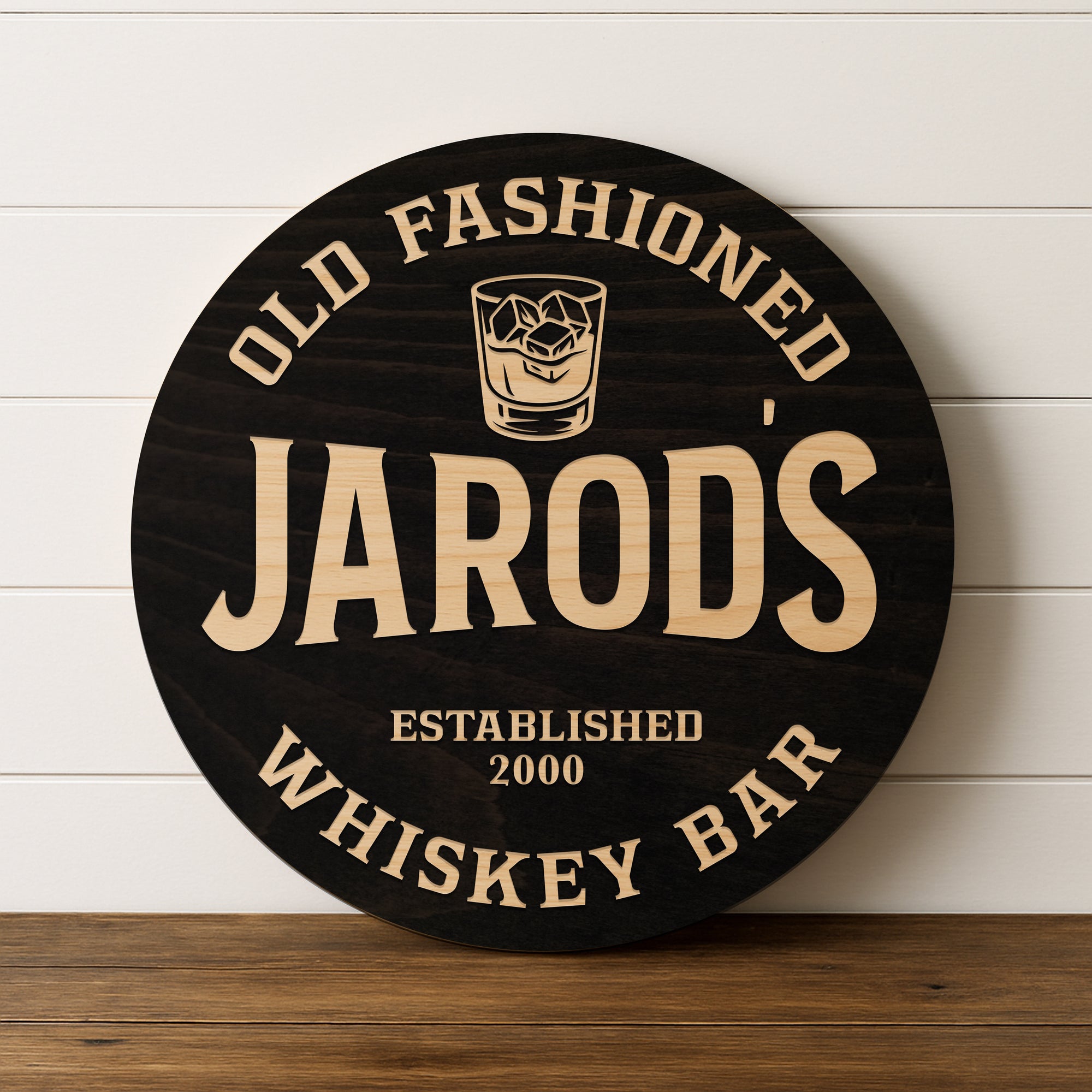 Dimensional Wood Round, Rustic Man Cave Gift, Home Bar Wall Art - The Whiskey Line