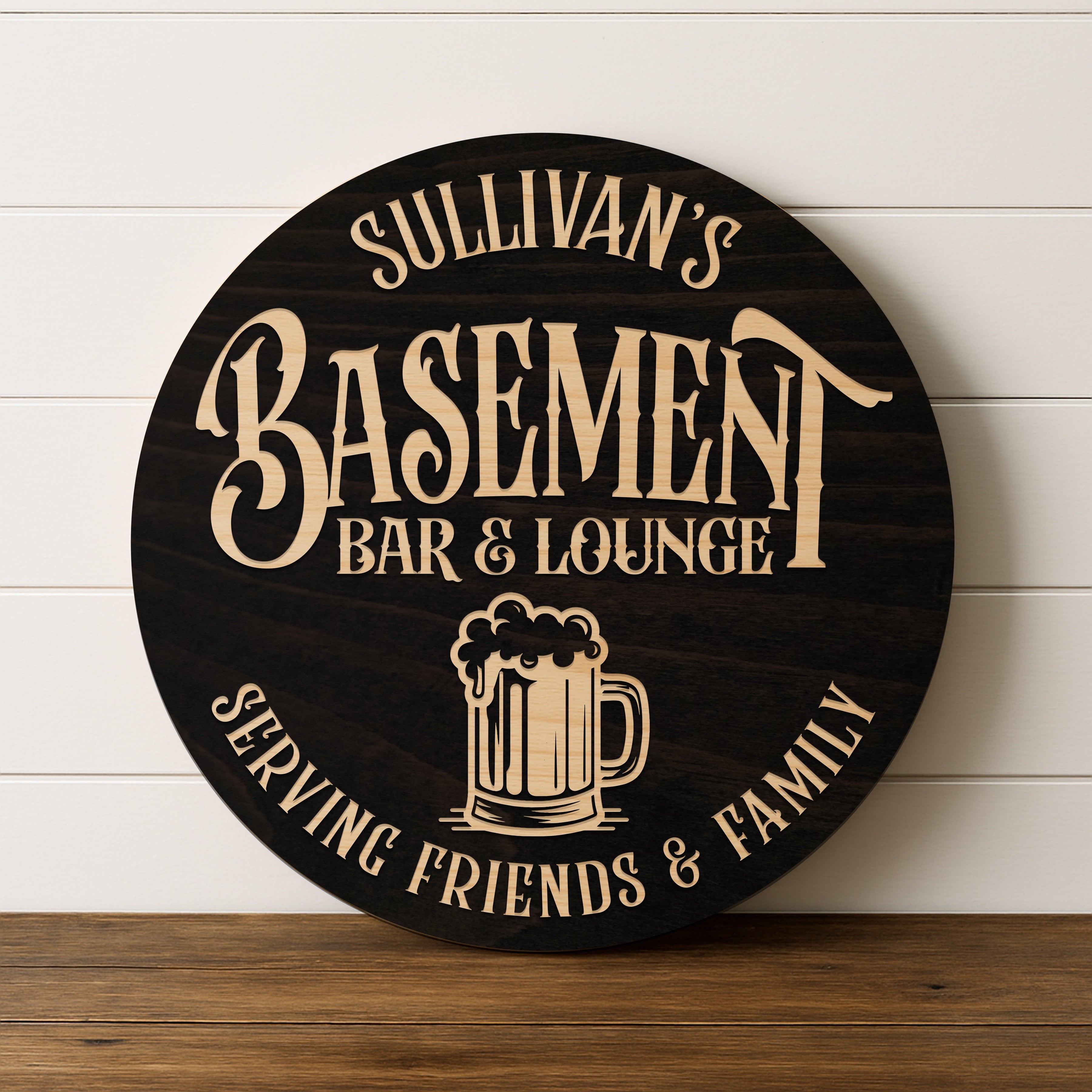 Dimensional Wood Round, Rustic Man Cave Gift, Home Bar Wall Art - The Pour Below
