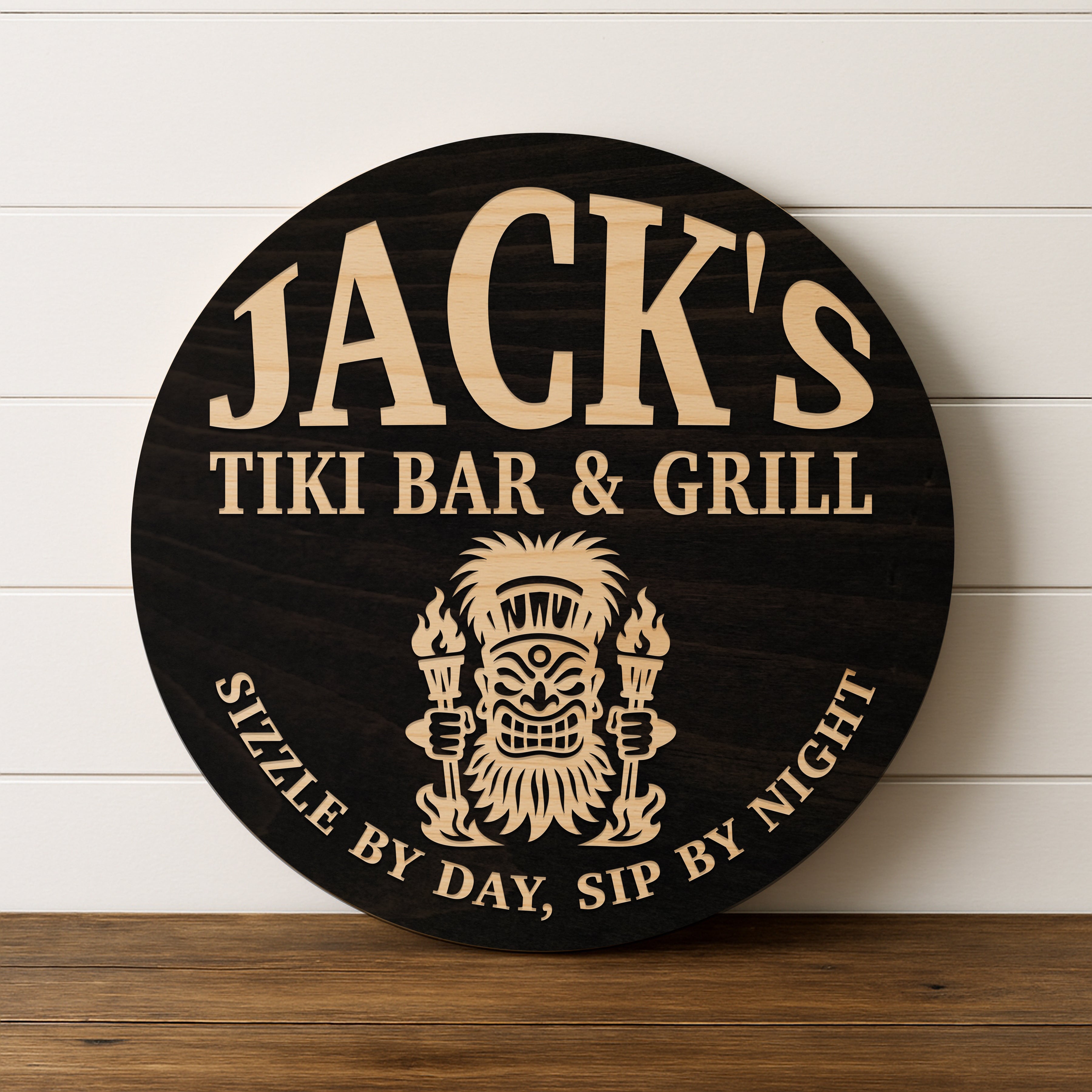 Dimensional Wood Round, Rustic Man Cave Gift, Home Bar Wall Art - Flame Keeper