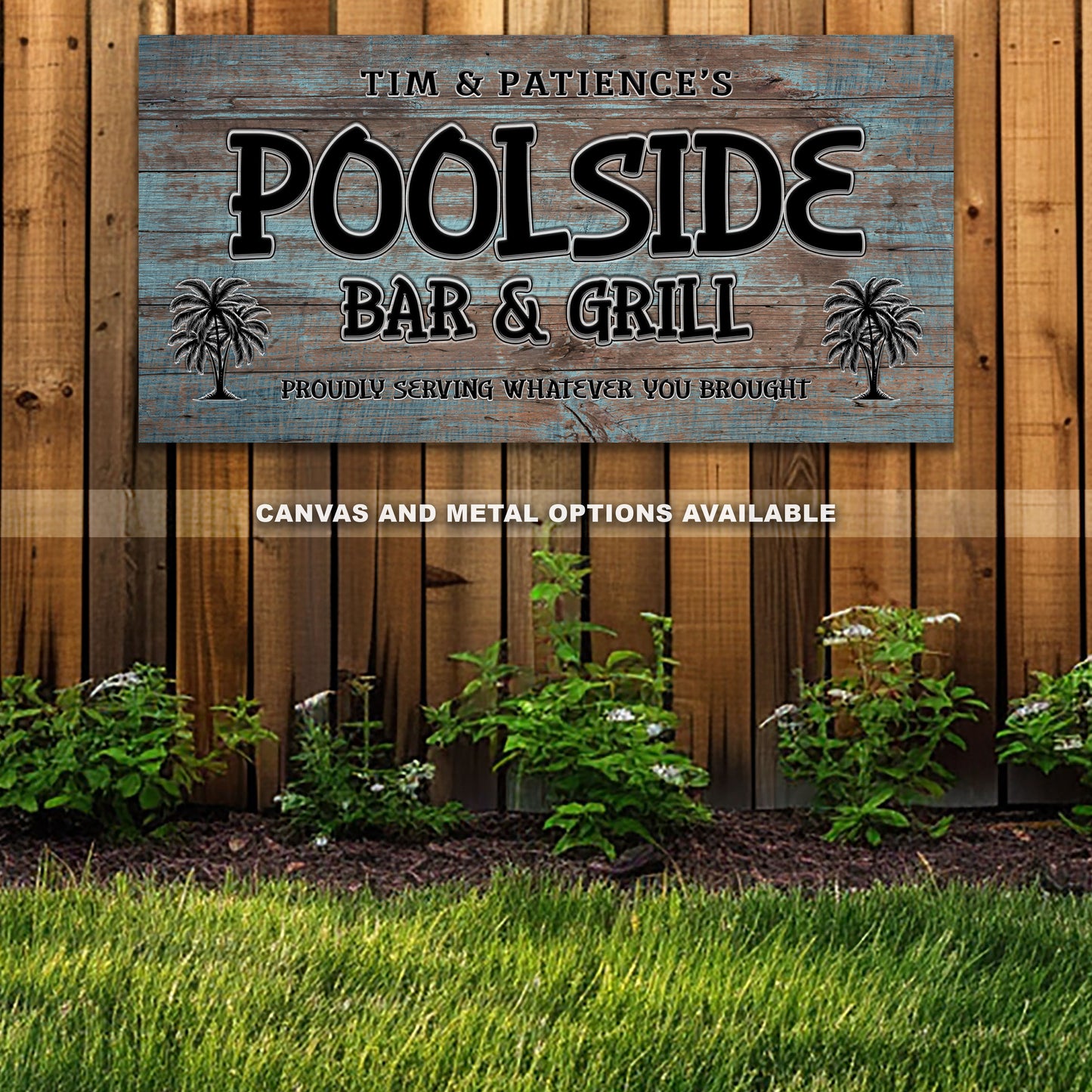 Poolside Bar and Grill - Personalized Family Name Aluminum or Canvas Wall Art - Indoor & Outdoor Decor - Multiple Sizes Available