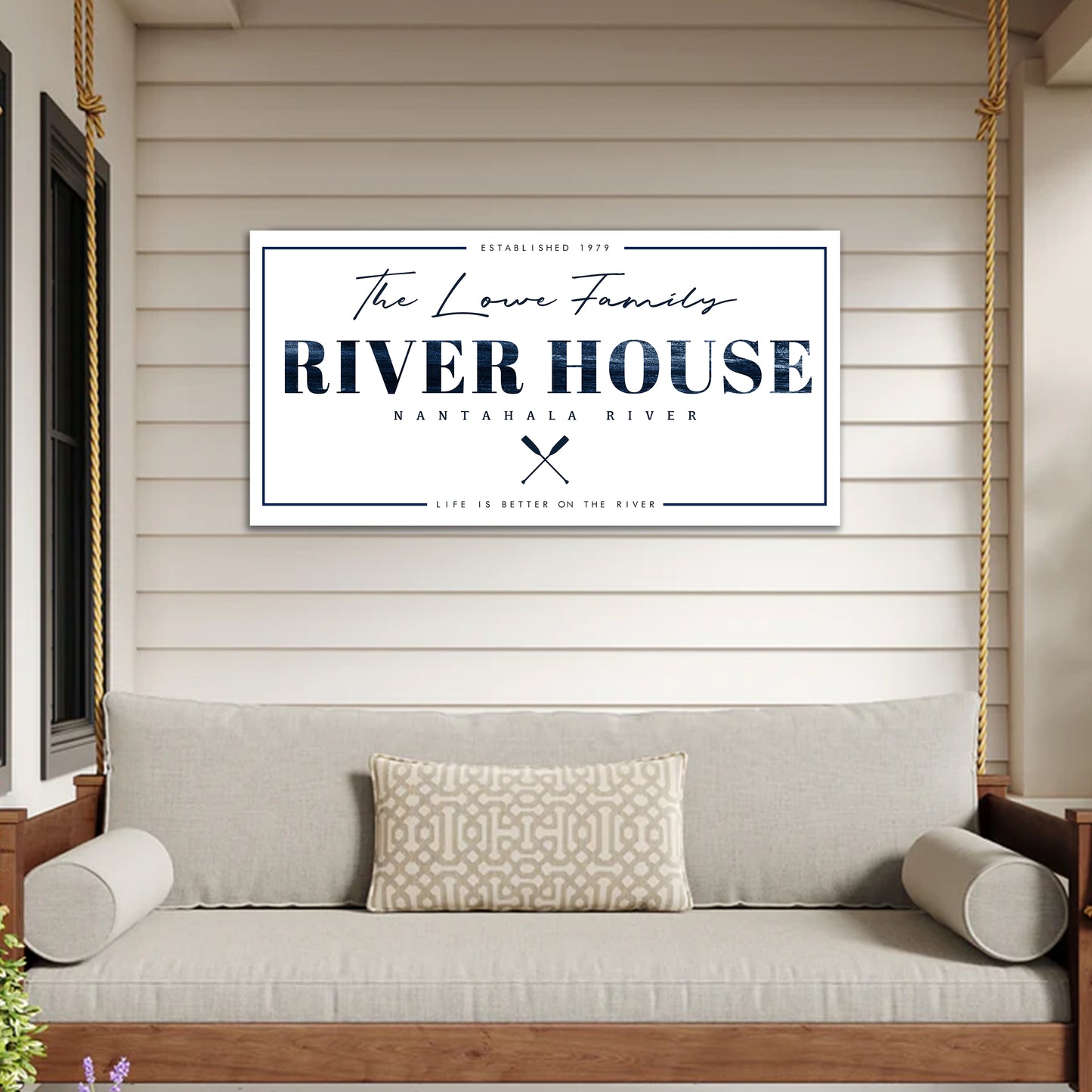 Personalized River House Sign - Custom Family Name, Location & Date - Canvas or Metal Options