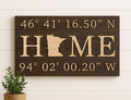 Custom wood sign with home GPS coordinates and state design