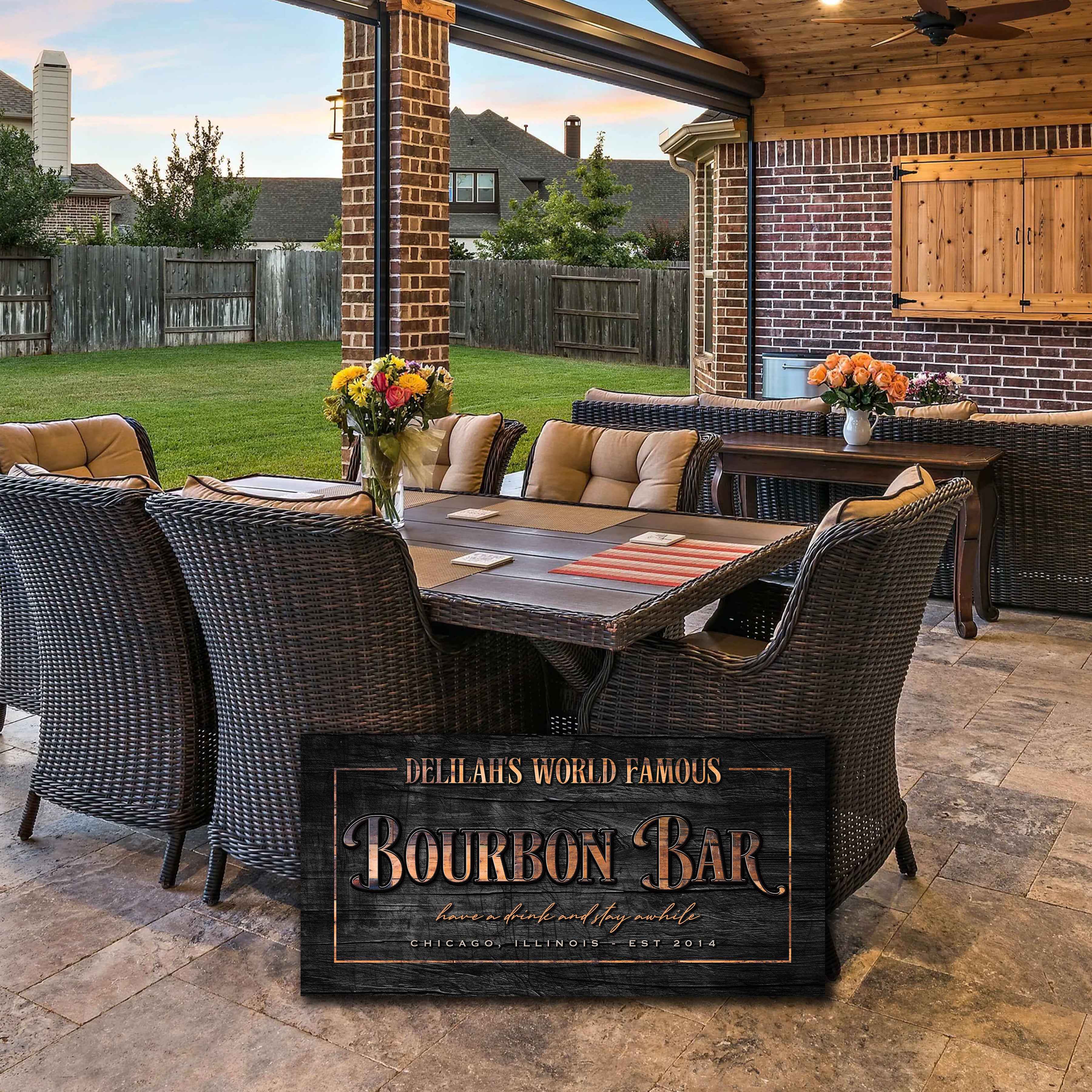 Bourbon  Bar Metal Sign | Personalized Wall Art for Home Bars - Charred Barrel