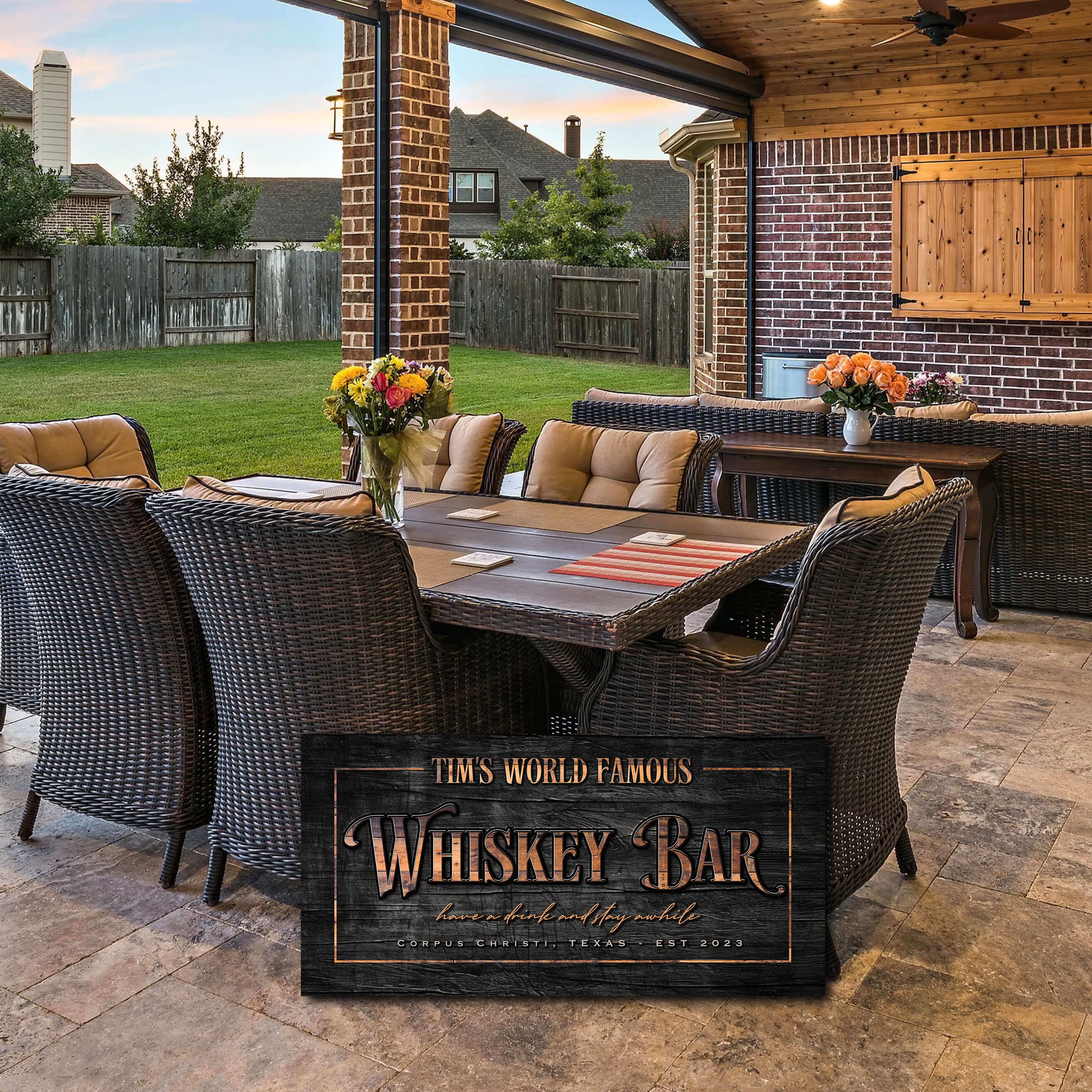 Whiskey Bar Metal Sign | Personalized Wall Art for Home Bars - Charred Barrel
