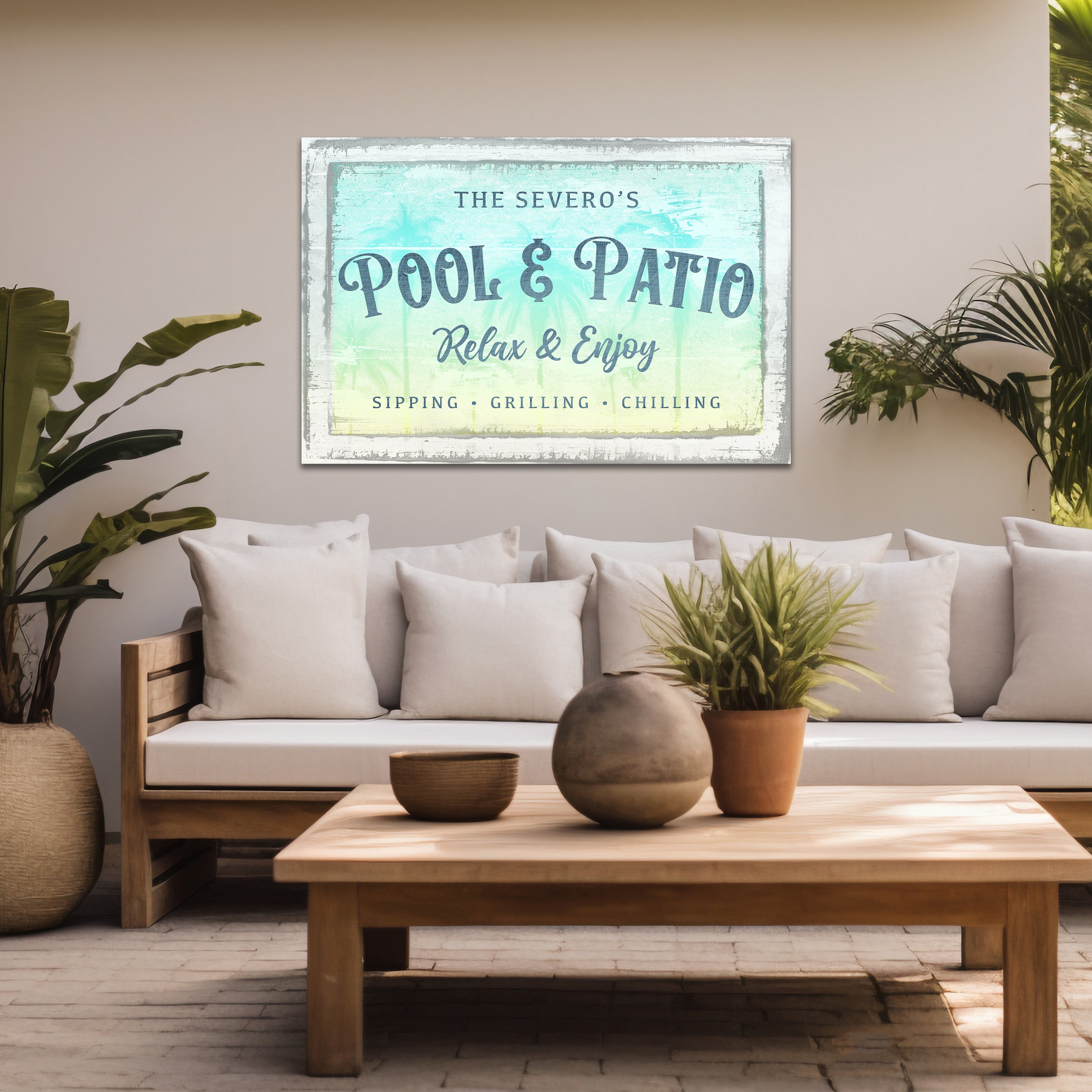 Pool & Patio Metal Sign | Custom Outdoor Family Decor – Palmside Oasis