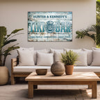 Tiki bar sign shown in patio setting