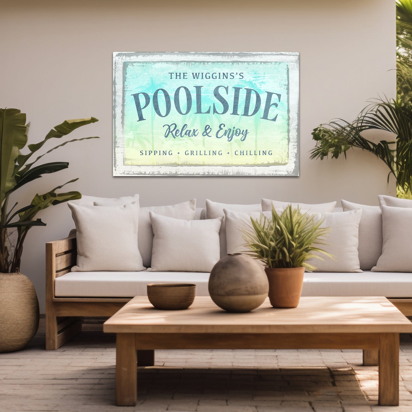 Custom Poolside Sign - Personalized Outdoor Wall Art, Canvas or Metal Pool Sign, Backyard Decor