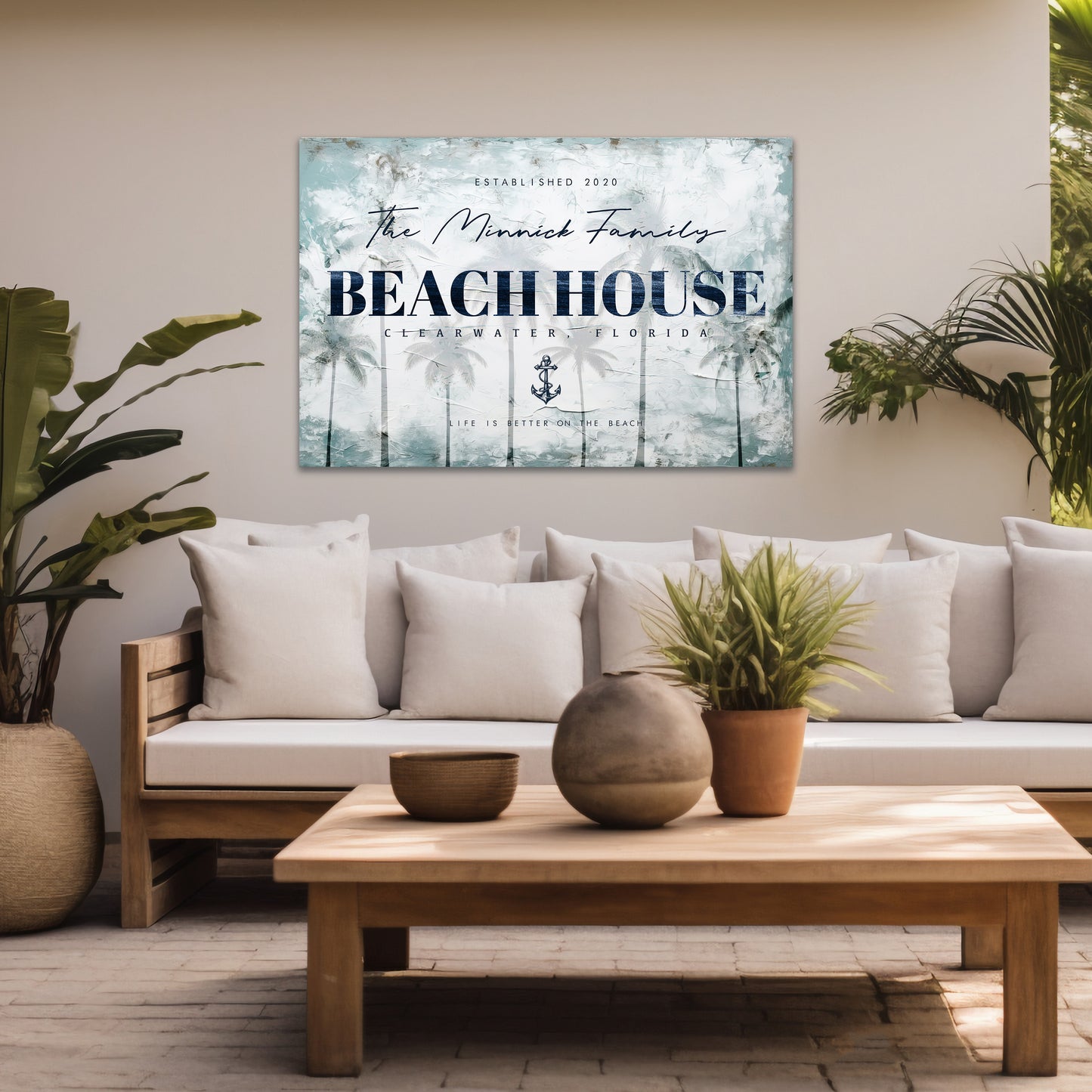 Personalized Beach House Sign #3 - Custom Family Name, Location & Date - Canvas or Metal Options