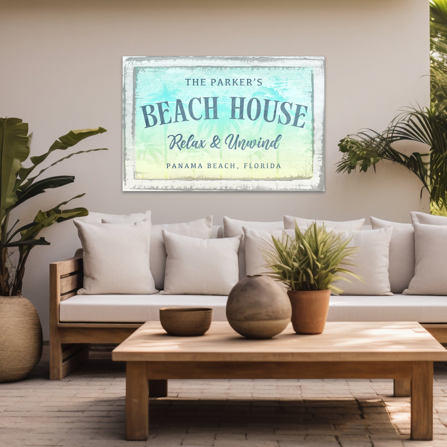 Personalized Beach House Sign #2 - Custom Family Name, Location & Date - Canvas or Metal Options