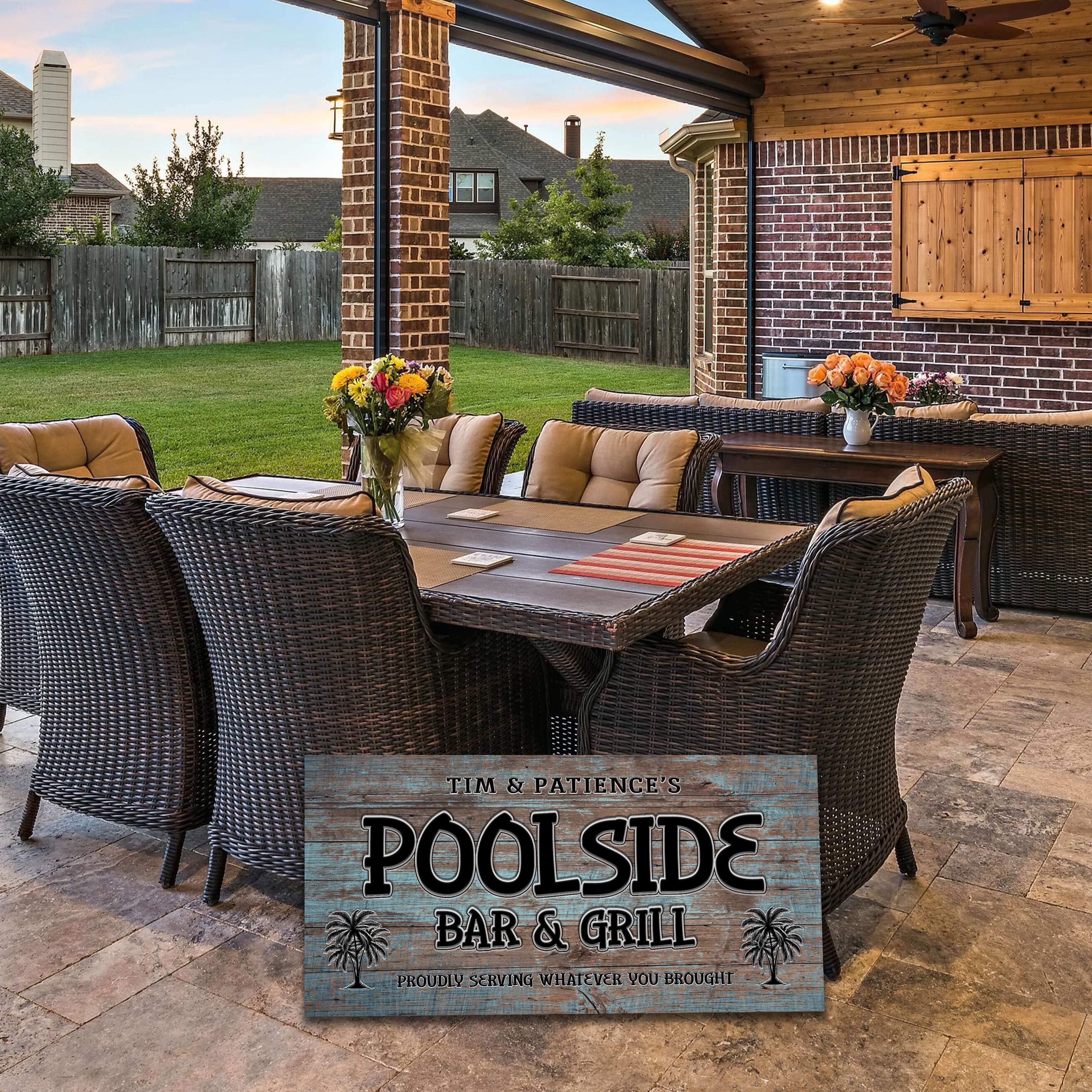 Poolside Bar & Grill Metal Sign | Rustic Backyard Decor – Tropical Tavern