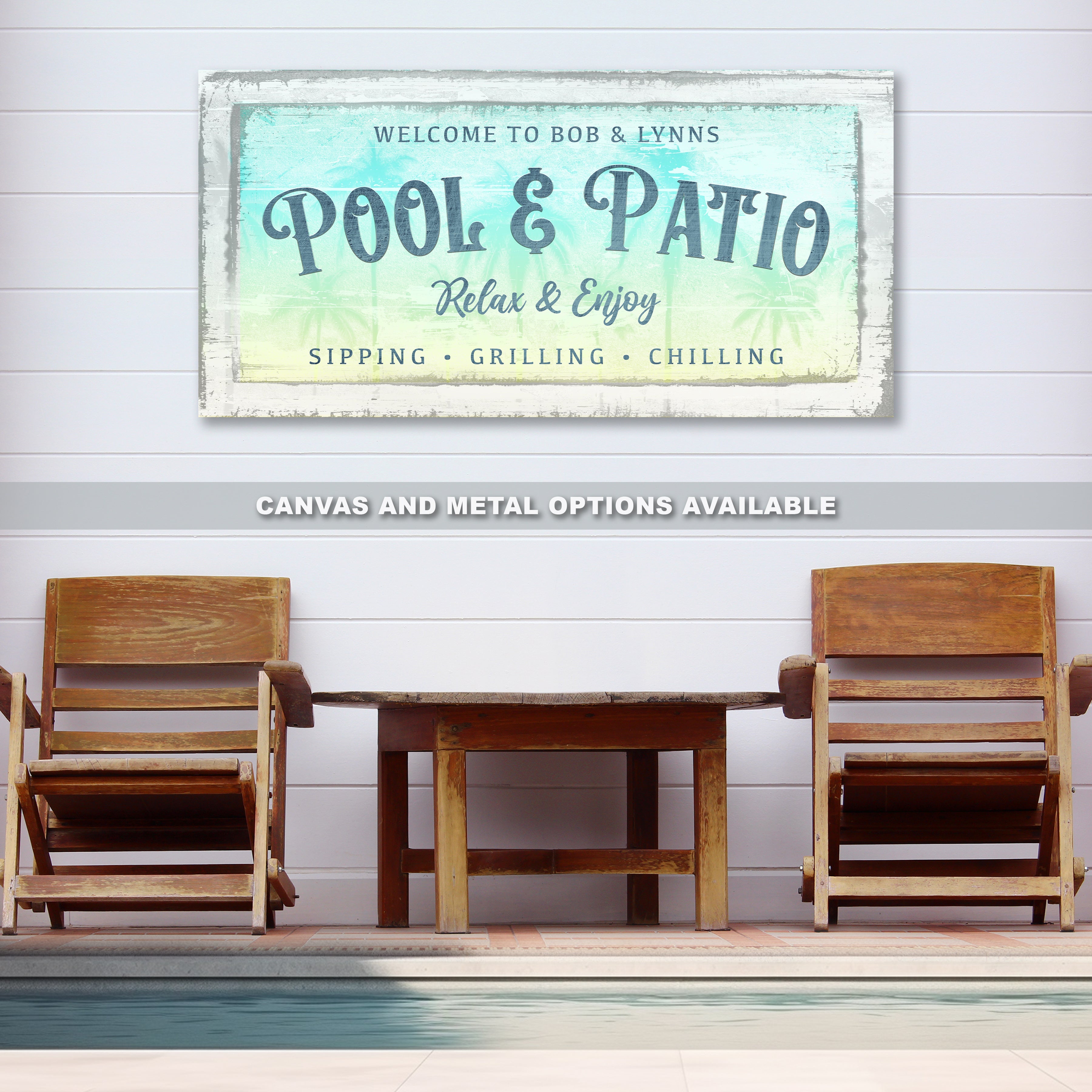 Pool & Patio Metal Sign | Custom Outdoor Family Decor – Palmside Oasis