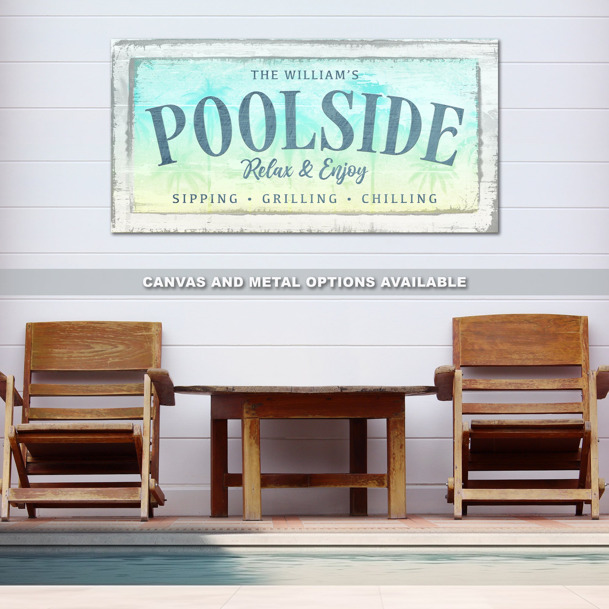 Poolside Relax & Enjoy Sign | Personalized Patio Wall Art – Splash & Shade