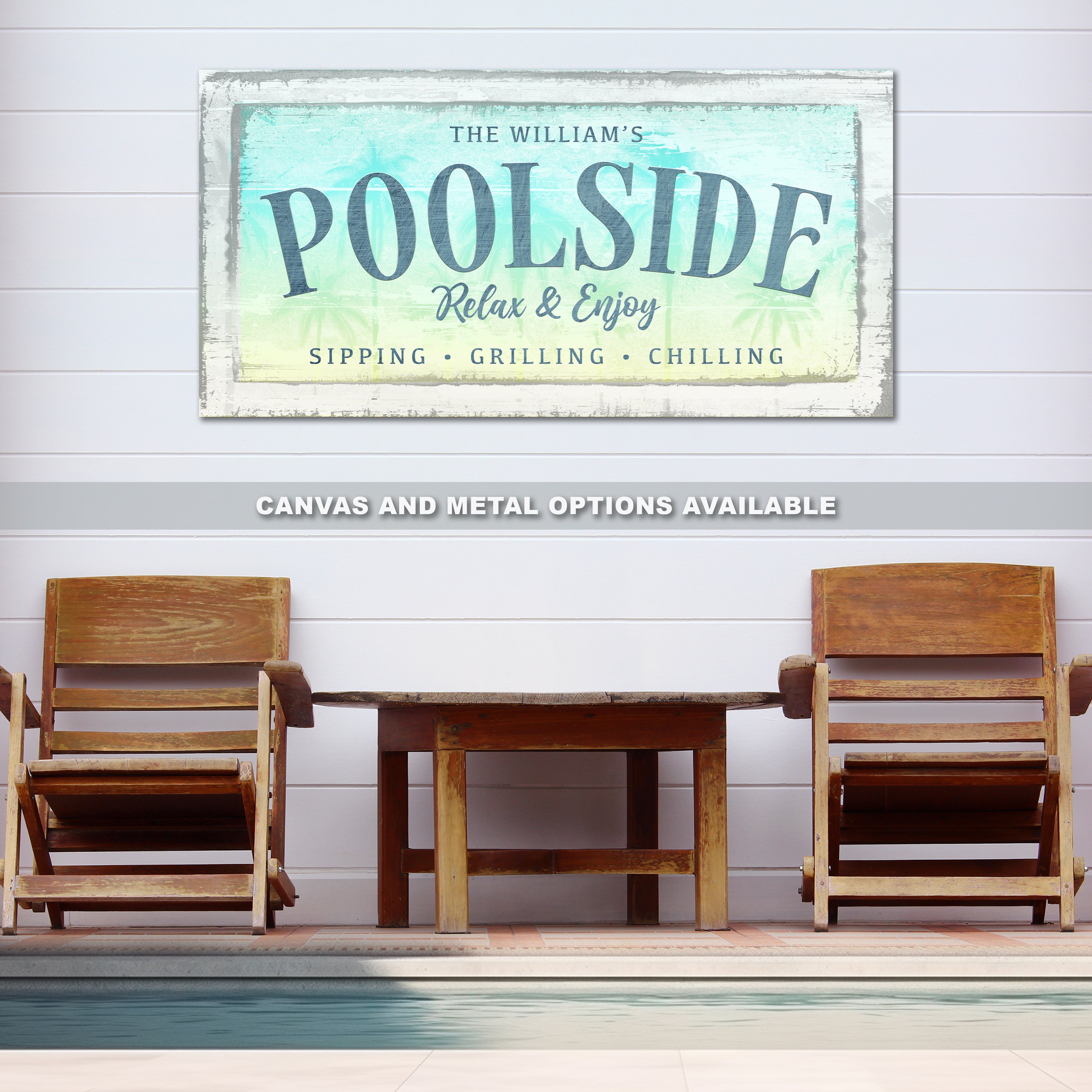 Poolside Relax & Enjoy Sign | Personalized Patio Wall Art – Splash & Shade