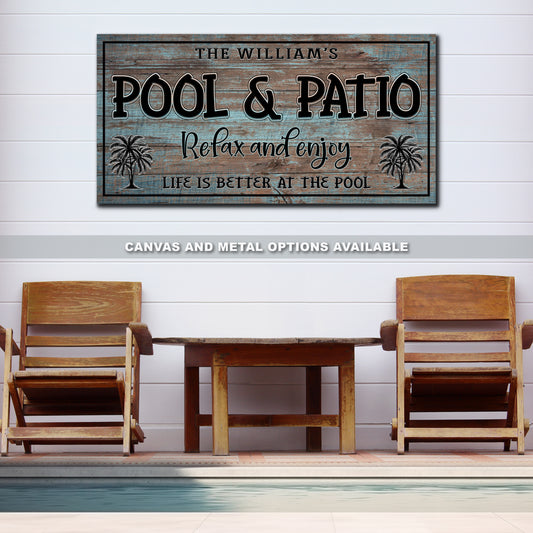 Poolside Bar and Grill - Personalized Family Name Aluminum or Canvas Wall Art - Indoor & Outdoor Decor - Multiple Sizes Available