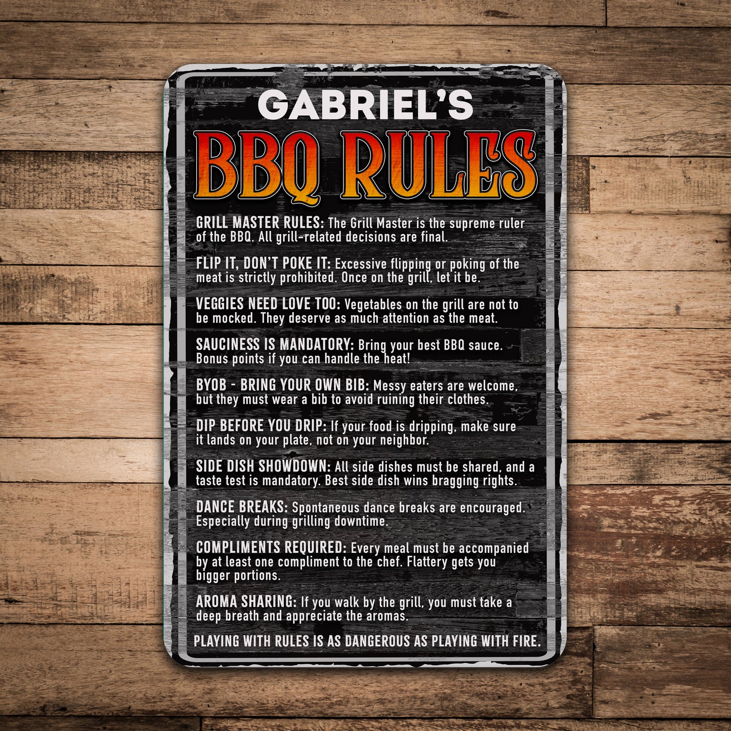 Personalized BBQ Rules Metal Sign | Custom Grill Master Gift | 3 Sizes | Durable Aluminum Outdoor Decor