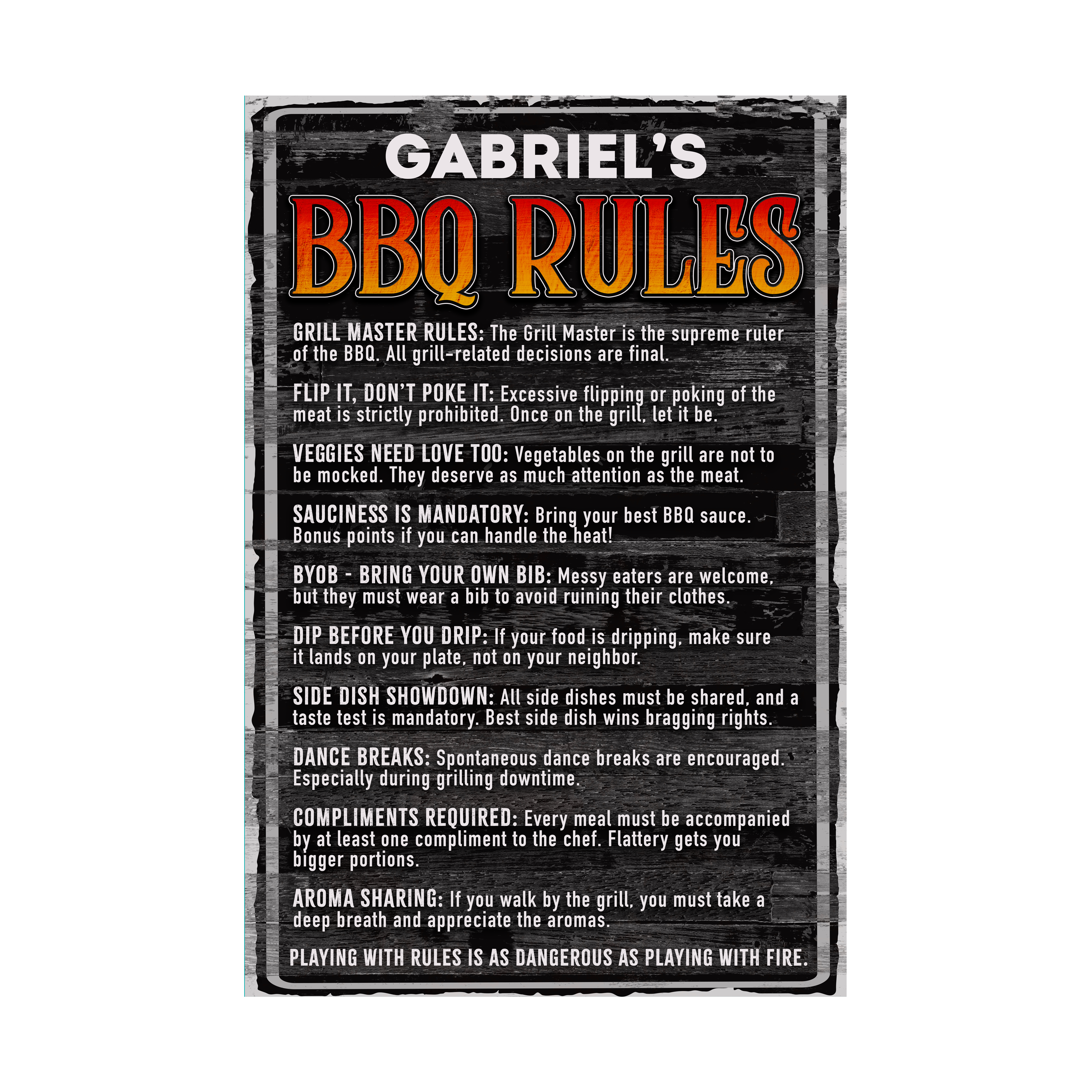 BBQ Rules Sign | Funny Outdoor Grill Decor – Grillmaster Code