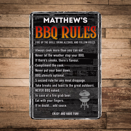 Personalized BBQ Rules Metal Sign | Custom Grill Master Gift | 3 Sizes | Durable Aluminum Outdoor Decor