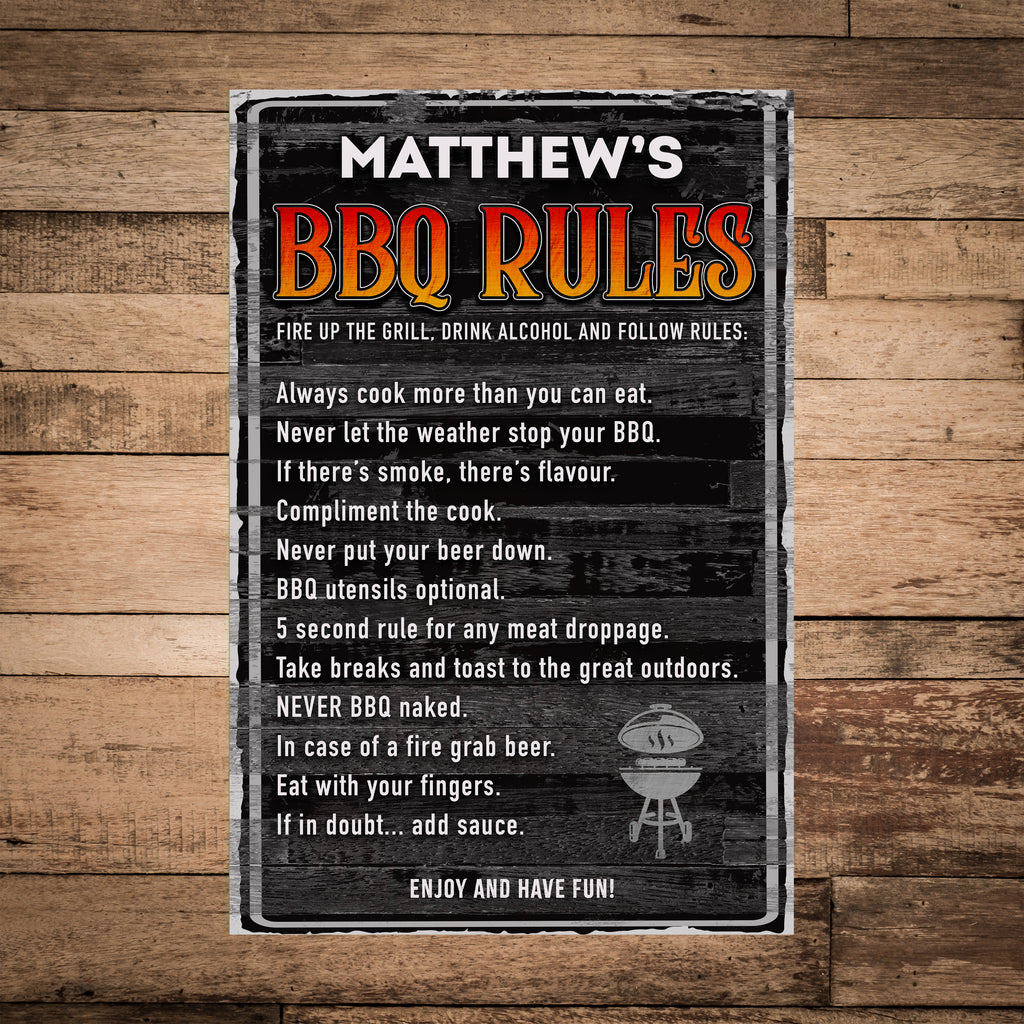 BBQ Rules Sign | Funny Outdoor Grill Decor – Grillmaster Code