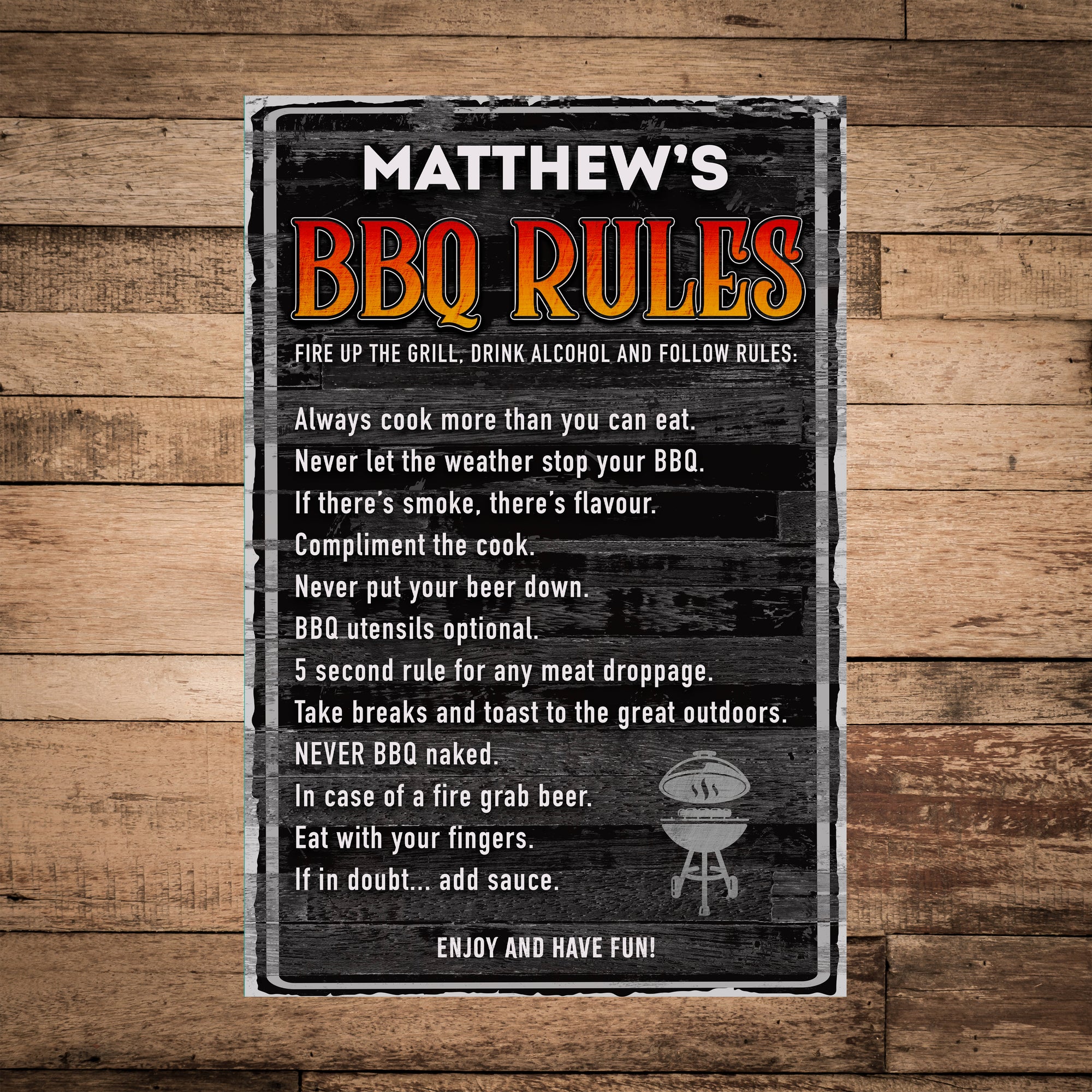 BBQ Rules Sign | Funny Outdoor Grill Decor – Grillmaster Code