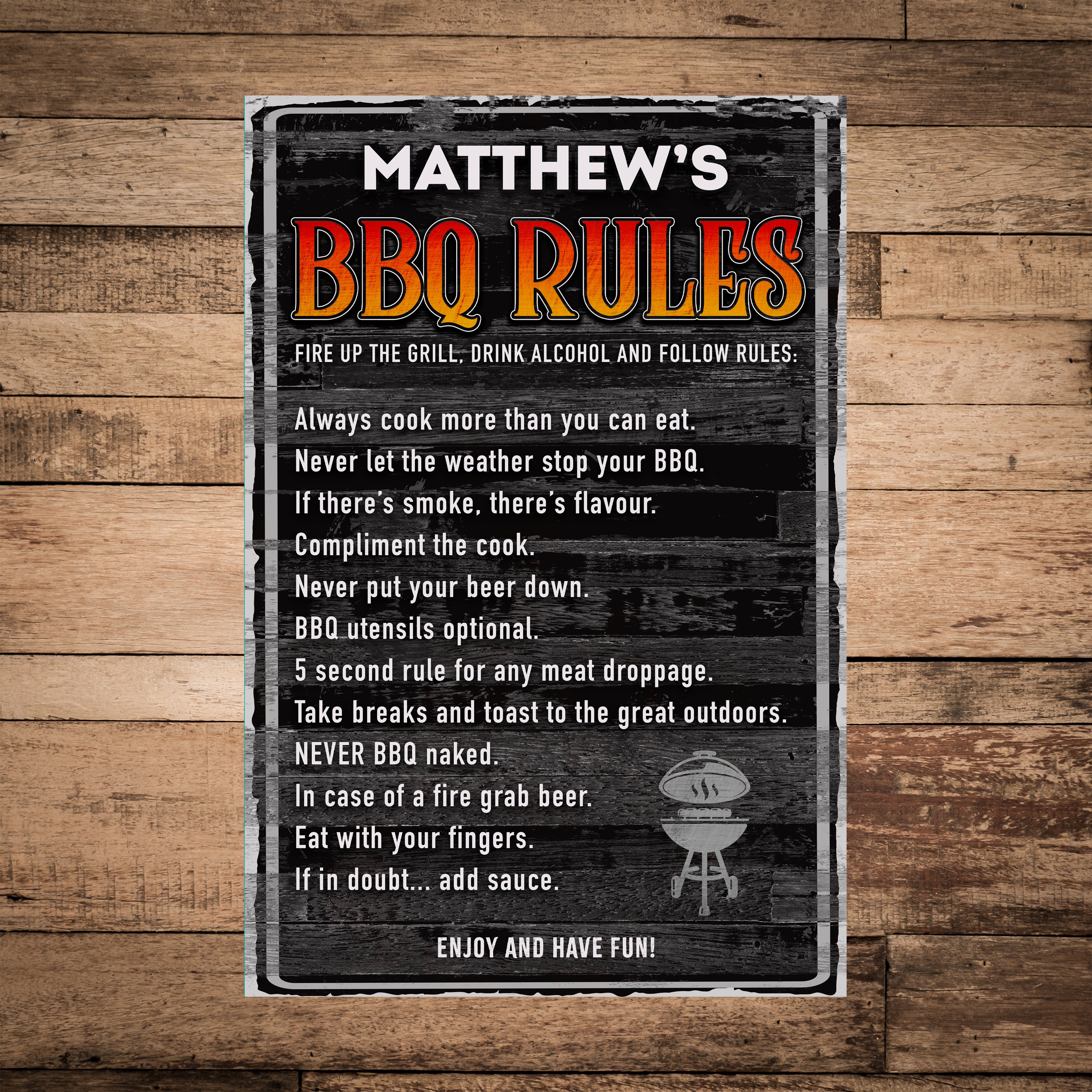 BBQ Rules Sign | Funny Outdoor Grill Decor – Grillmaster Code