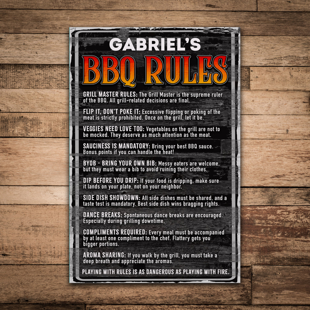 Personalized BBQ Rules Sign | Funny Grill Master Wall Decor – Grill Commandments