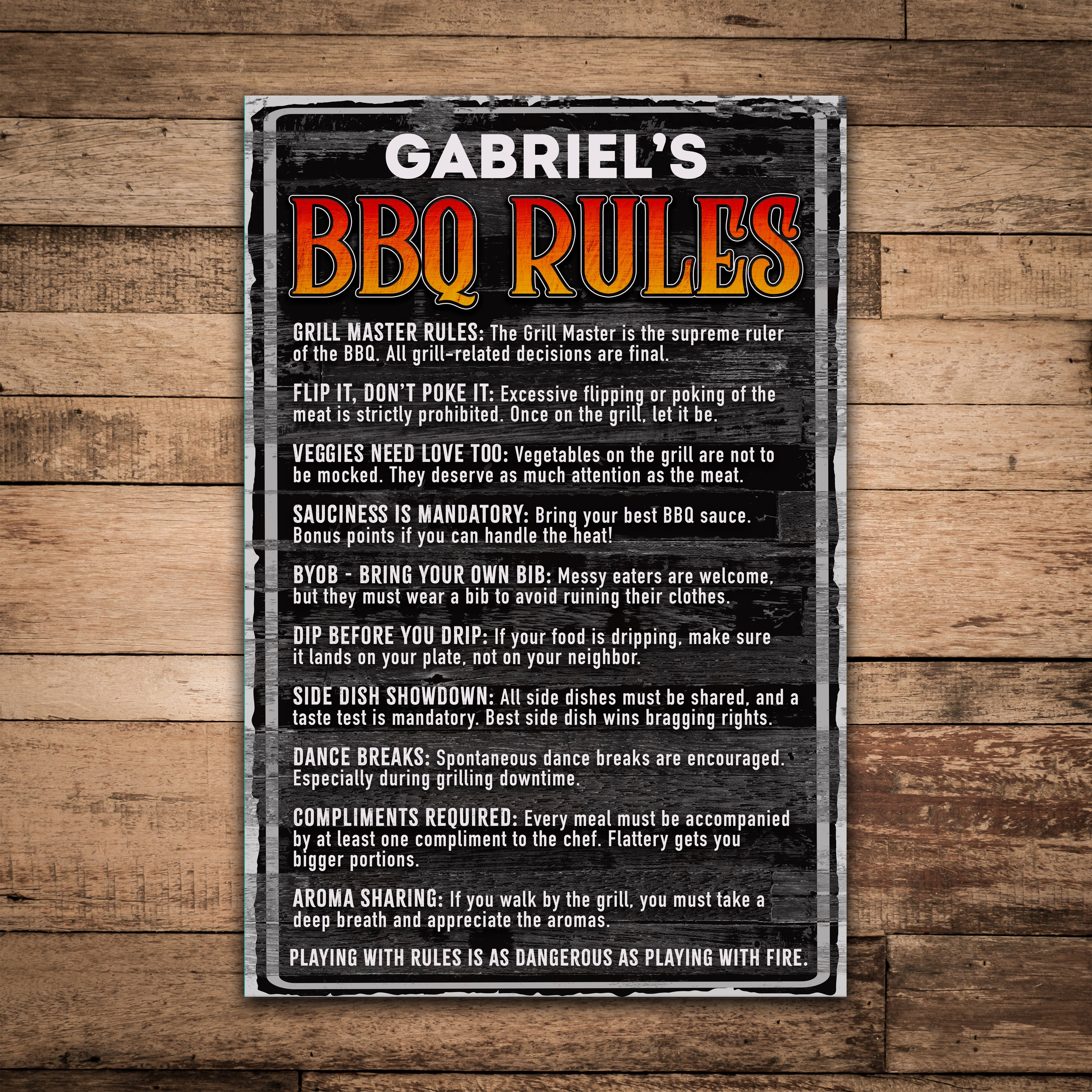 Personalized BBQ Rules Sign | Funny Grill Master Wall Decor – Grill Commandments