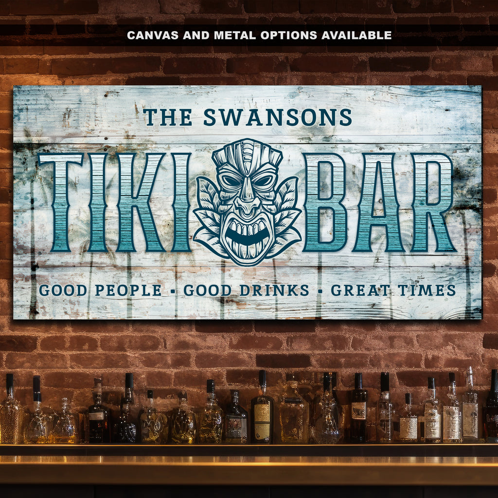 Personalized tiki bar metal sign with Palm Drift design