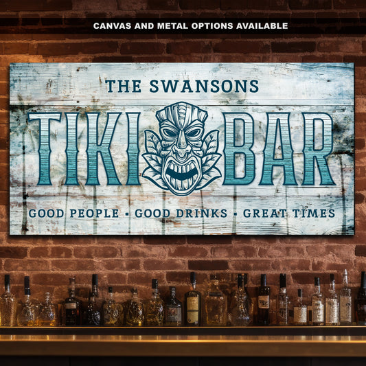 Custom Tiki Bar Sign #3 - Personalized Family Name Aluminum or Canvas Wall Art - Indoor & Outdoor Decor - Multiple Sizes Available