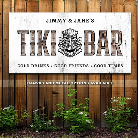 Custom Tiki Bar Sign #5 - Personalized Family Name Aluminum or Canvas Wall Art - Indoor & Outdoor Decor - Multiple Sizes Available