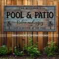 Personalized poolside bar and grill sign with Backyard Breeze design