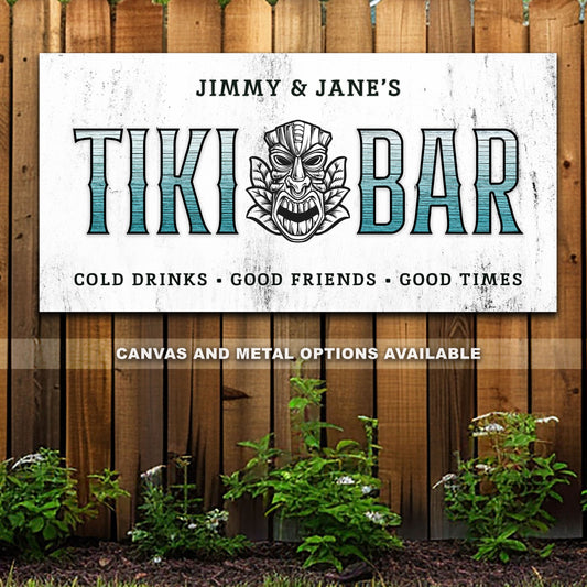 Custom Tiki Bar Sign #6 - Personalized Family Name Aluminum or Canvas Wall Art - Indoor & Outdoor Decor - Multiple Sizes Available